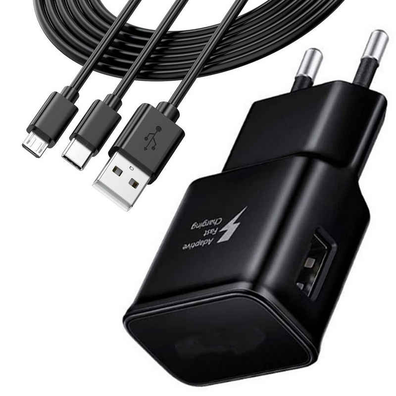 neue dawn 15W USB Ladegerät für Samsung S10 S10+ S9 S9+ A42 A14 A31 A22 A04S USB-Ladegerät (2 * Ladekabels (Typ C + Mirco USB), 1-tlg., 1, Xcover6 Pro M52 M40 Note 10 A03S)