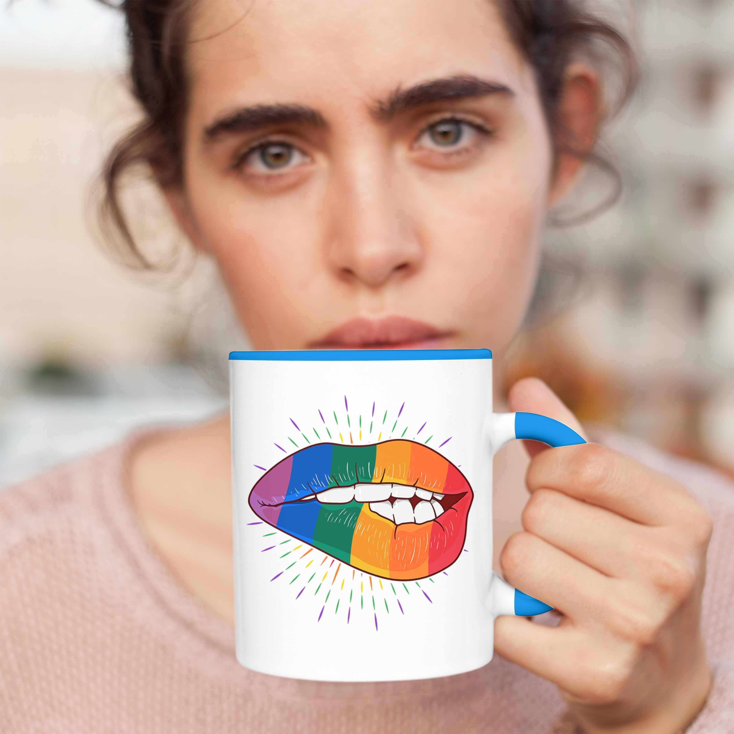 Bunte Regenbogen für Geschenk Transgender Trendation Lesben Lustige - LGBT Trendation Blau Lippe Grafik Schwule Tasse Tasse Regenbogen