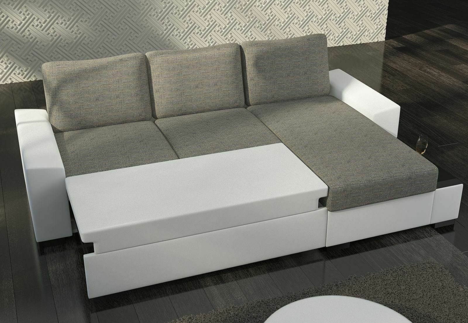JVmoebel Ecksofa, Wohnlandschaft Ecksofa Negro Leder Couch Sofas Bettfunktion Textil