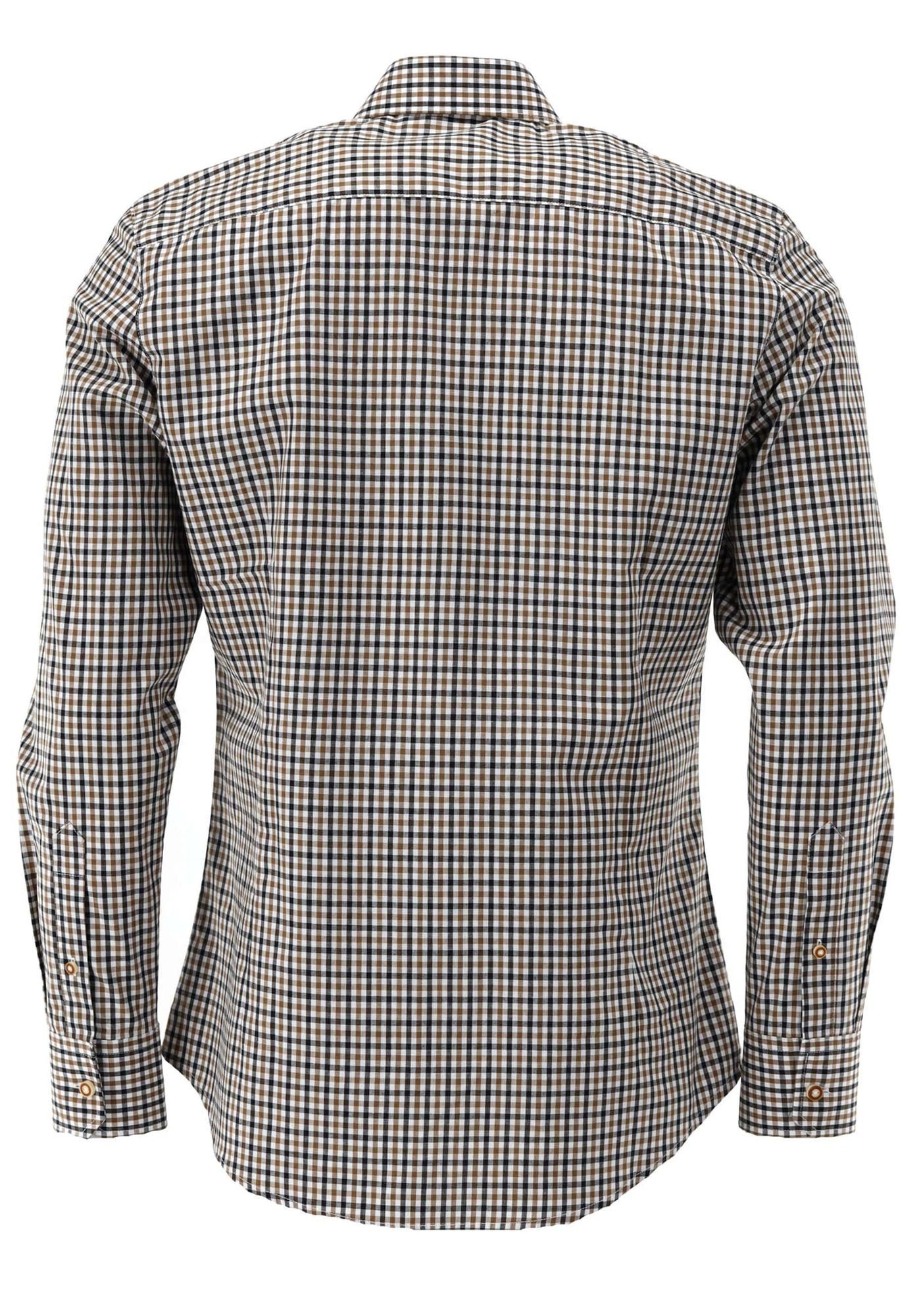 Outdoorhemd Jagdhemd Langarm OS-Trachten Tupopa auf Hirsch-Stickerei mittelbraun mit der Brusttasche