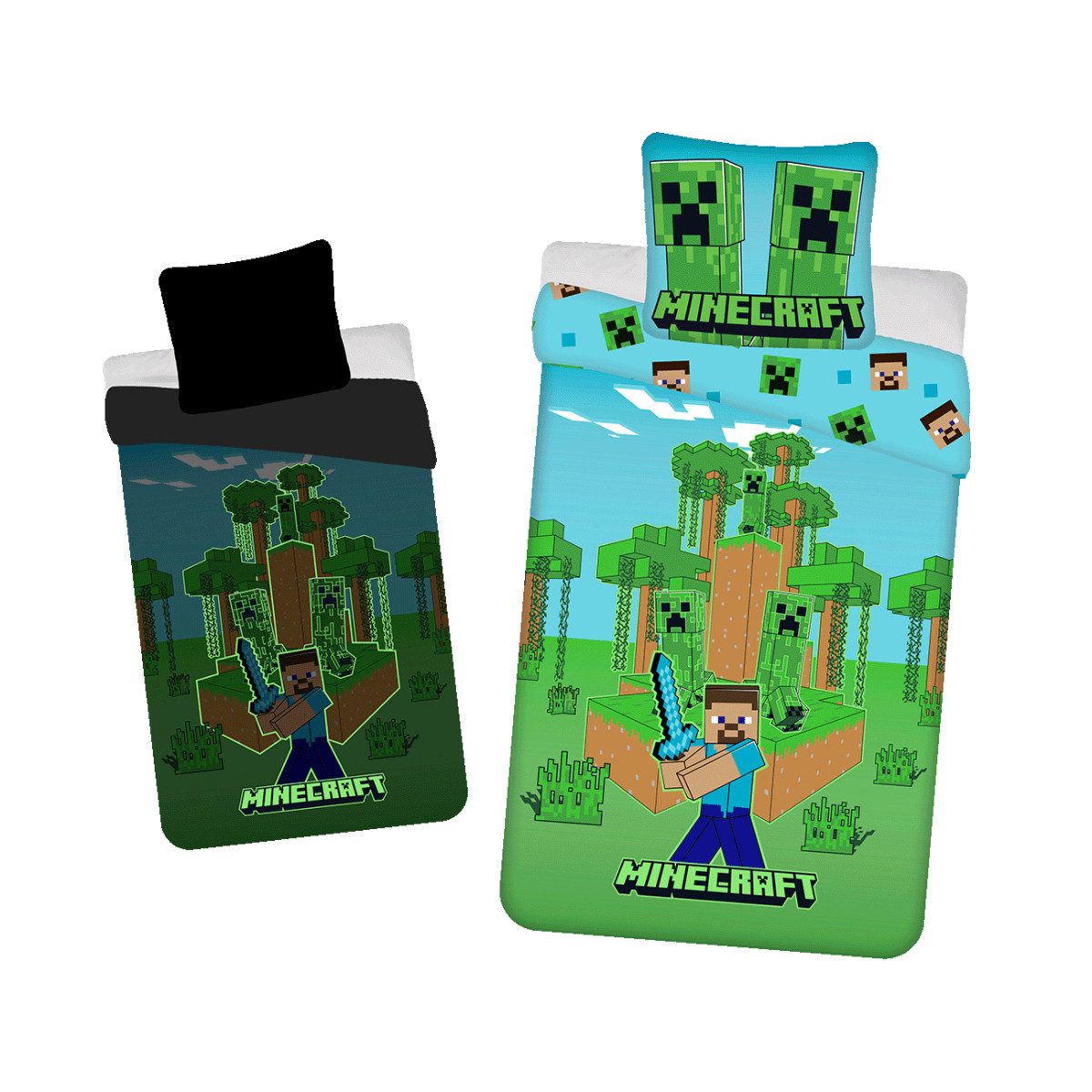 Minecraft Bettwäsche Baumwoll Bettwäsche Set 140x200 cm mit Leuchteffekt für Kinder, Baumwolle