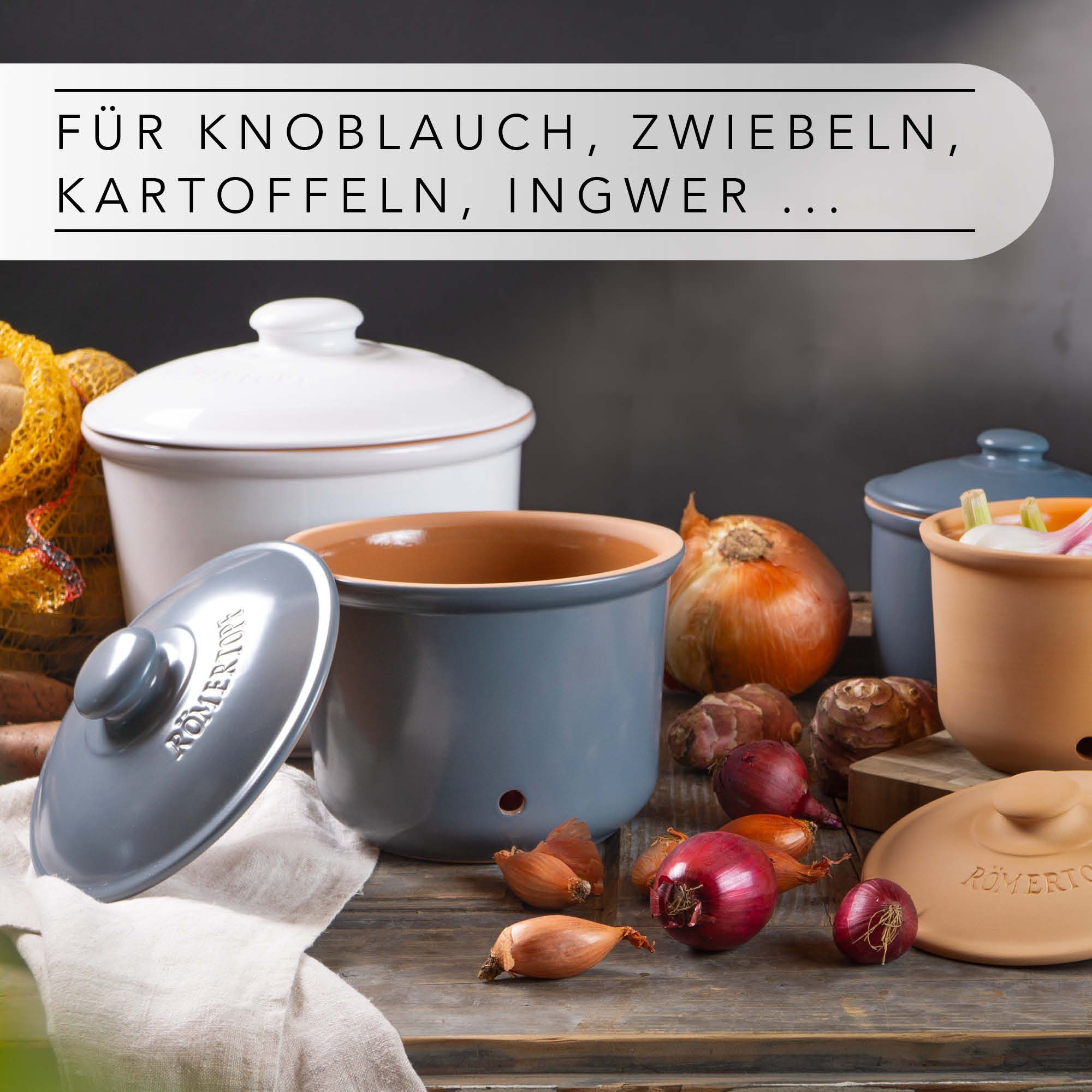 RÖMERTOPF Römertopf Frische-Topf MINI - Knoblauch Aufbewahrung 0,6 Liter Weiß, (Frischetopf & Deckel) – Bild 5 von 5