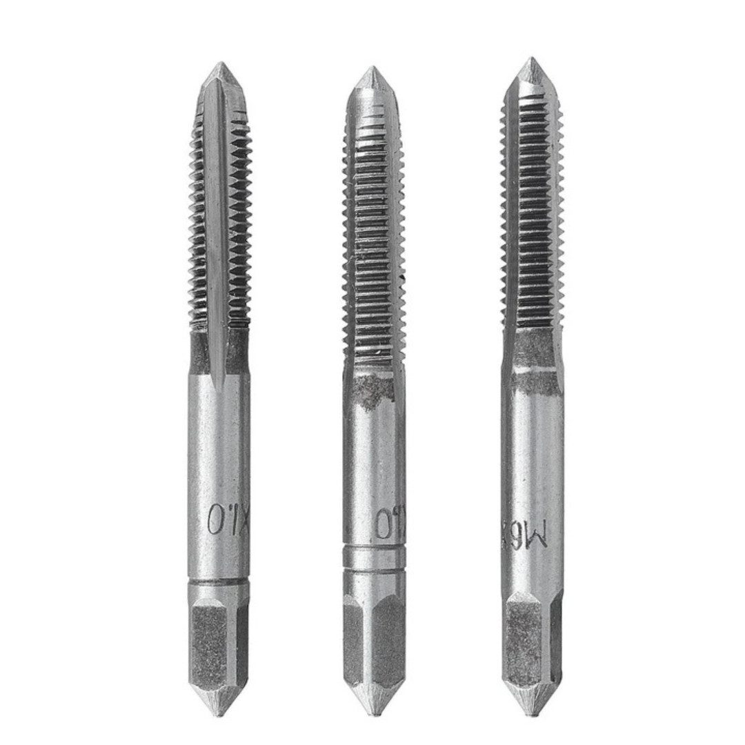 GEKO Gewindeschneideisen 3x HSS Handgewindebohrer Set M3-M12 Gewindebohrer DIN352, Gewindebohrer-Set, 3-teiliger Handgewindebohrer-Satz, HSS, 3-teilig, DIN 352, manuelles Gewindeschneiden