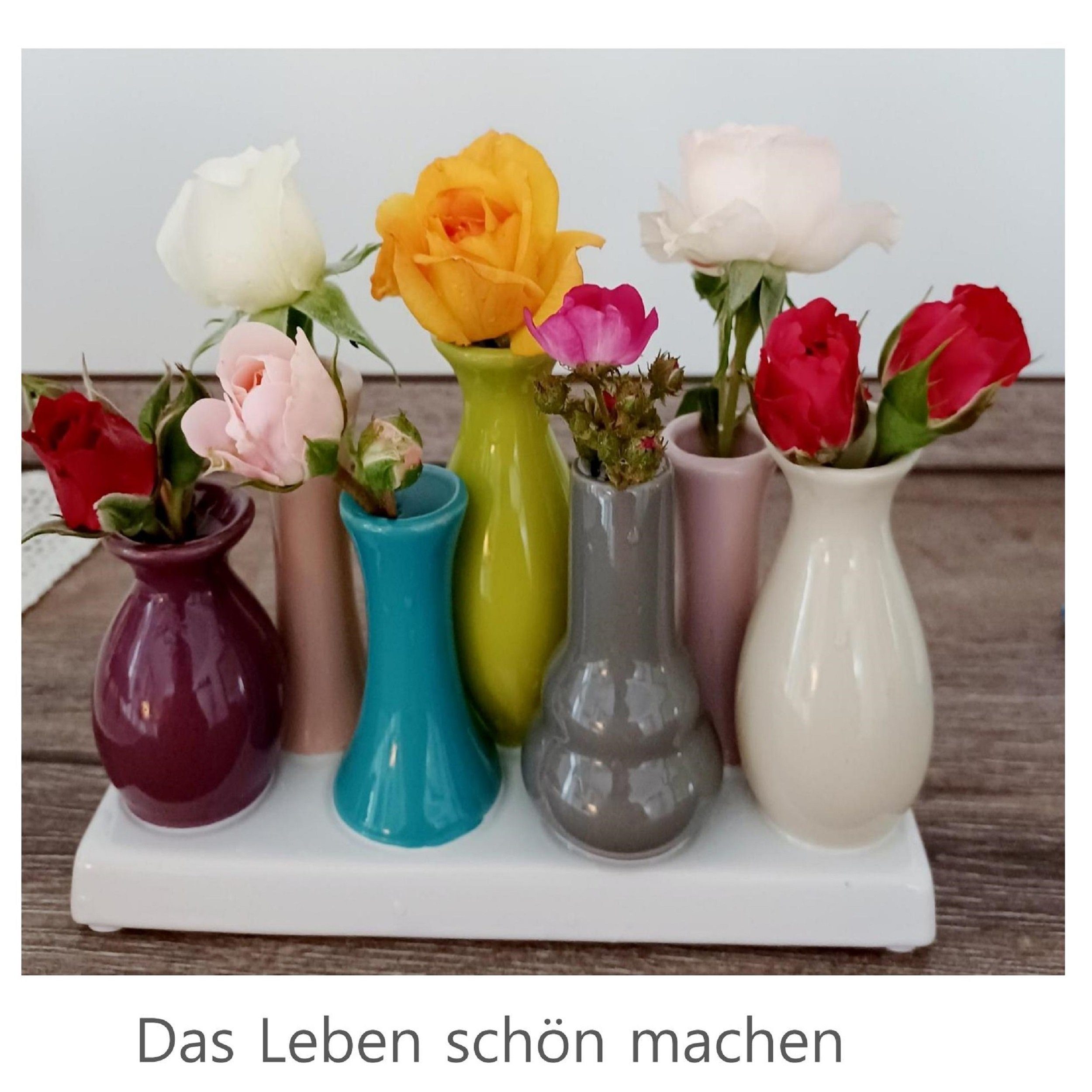 auf Deko einem Jinfa Bunt), kleine Dekovase Tablett Keramik Vasen verbunden Set Handgefertigte (7 auf Blumenvasen
