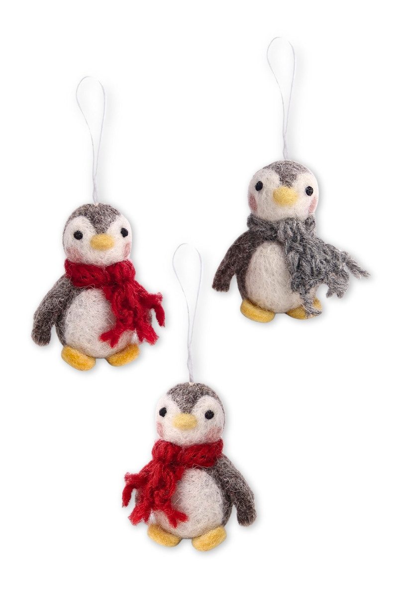 Gry & Sif Hängedekoration Filzanhänger 3er Set - BABYPINGUIN - rot, grau