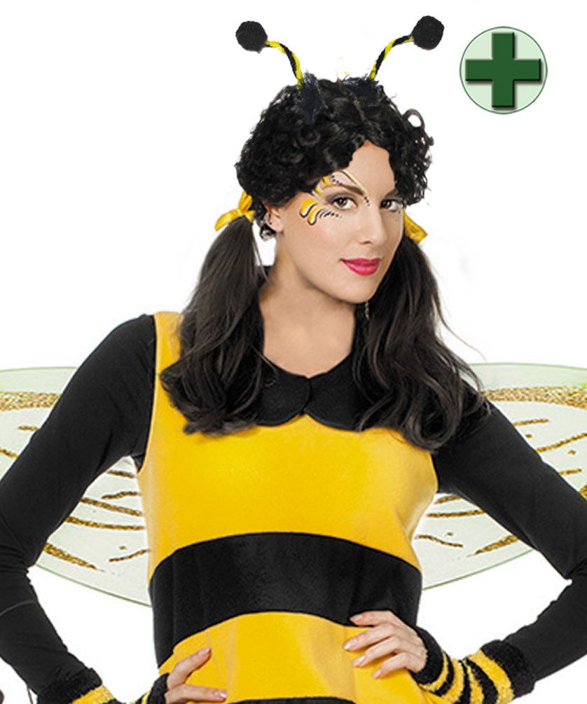 Karneval-Klamotten Kostüm Bienen Damen Bienenkleid Fleece Stoff mit Haarrei günstig online kaufen