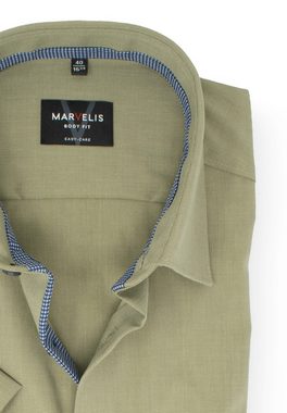 MARVELIS Kurzarmhemd Kurzarmhemd - Body Fit - Einfarbig - Olive