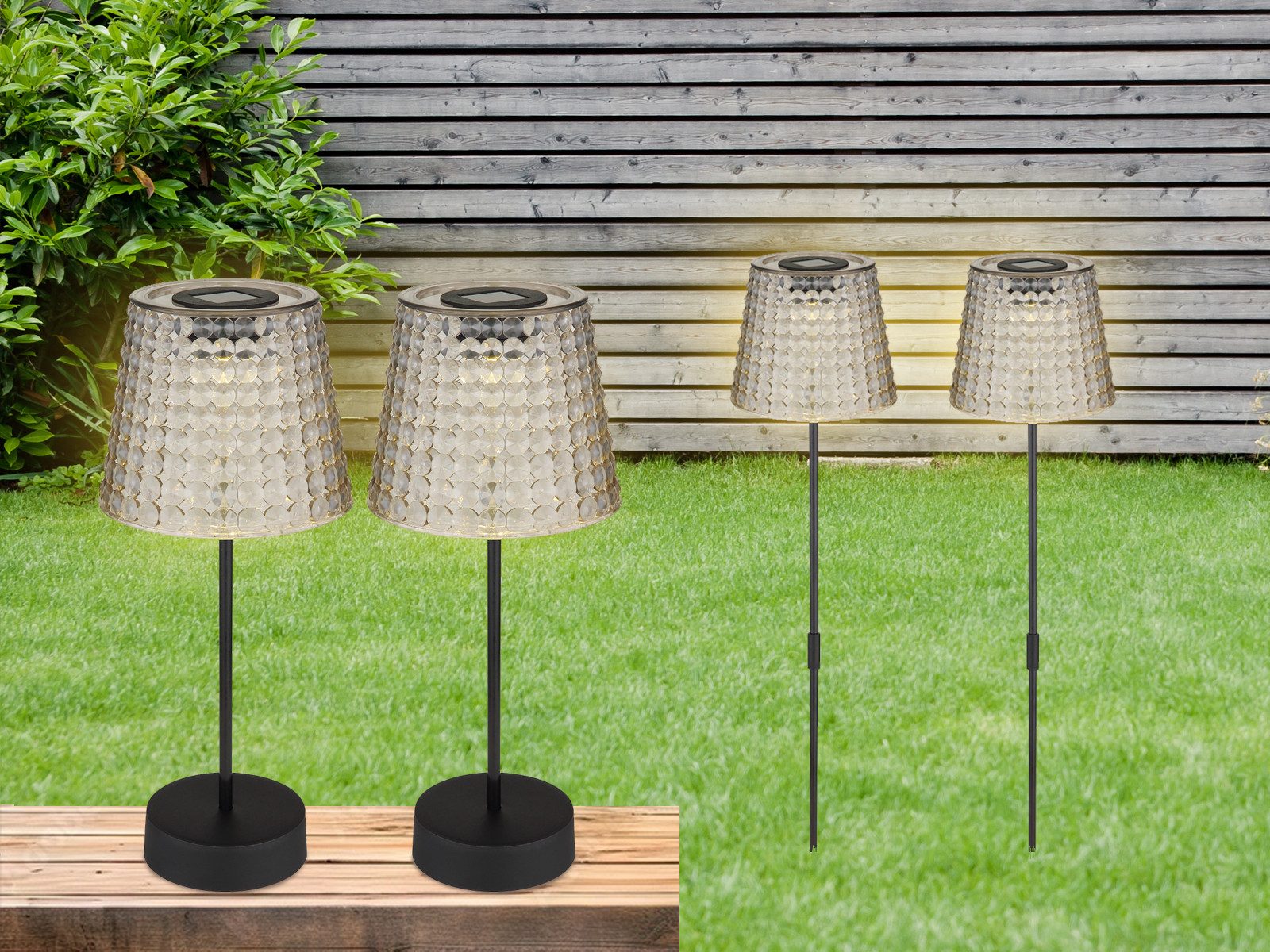 GLOBO LIGHTING LED Solarleuchte, LED fest integriert, warmweiß, 2 x 2er Set Tischlampen & Erdspieß-lampen Solar-licht Garten & Balkon