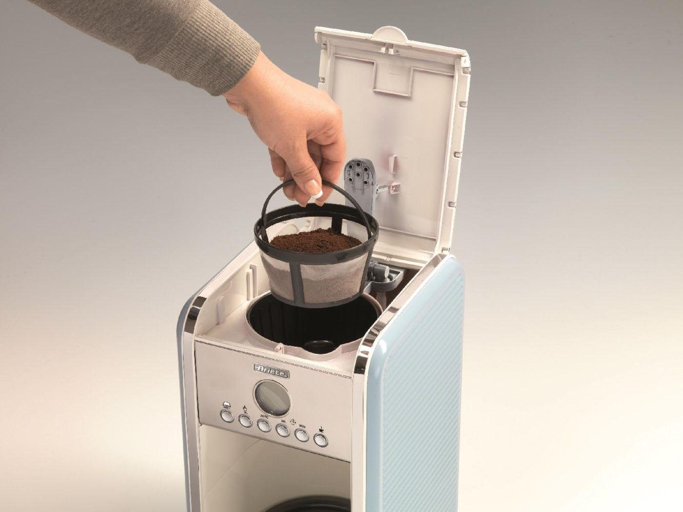 Filterkaffeemaschine programmierbar Ariete 1342, Startzeit 1,5l Vintage blau, Kaffeekanne, Permanentfilter, Kaffeezubereitung
