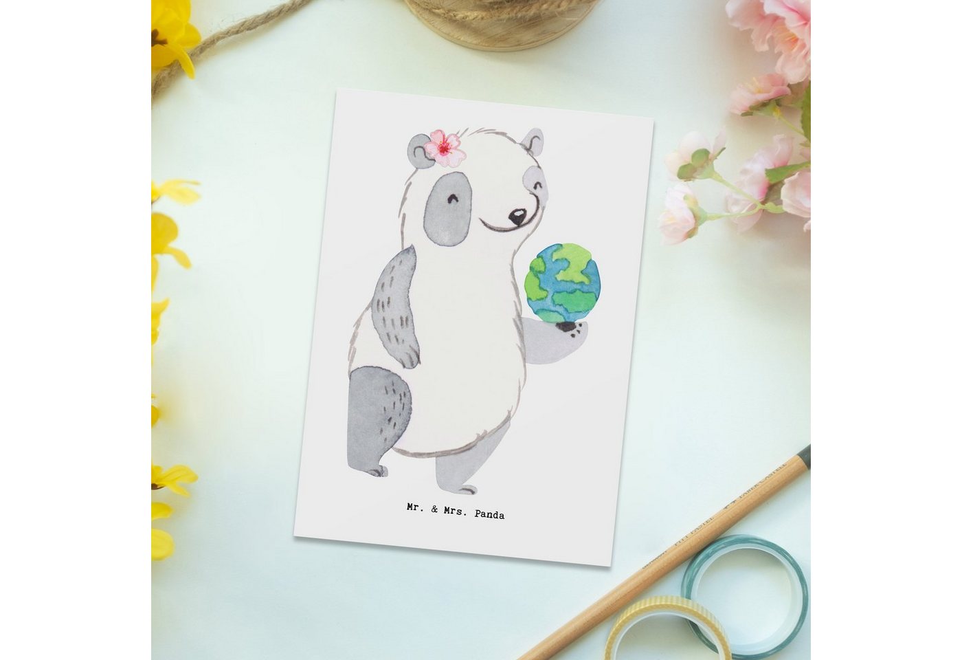 Thumbnail - Mr. & Mrs. Panda Postkarte Touristikkauffrau Herz - Weiß - Geschenk, Einladung, Firma, Schenken, Lustige Sprüche