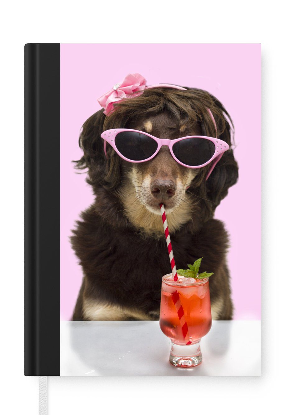 MuchoWow Notizbuch Kelpie-Hund trinkt einen Cocktail, Journal, Merkzettel, Tagebuch, Notizheft, A5, 98 Seiten, Haushaltsbuch