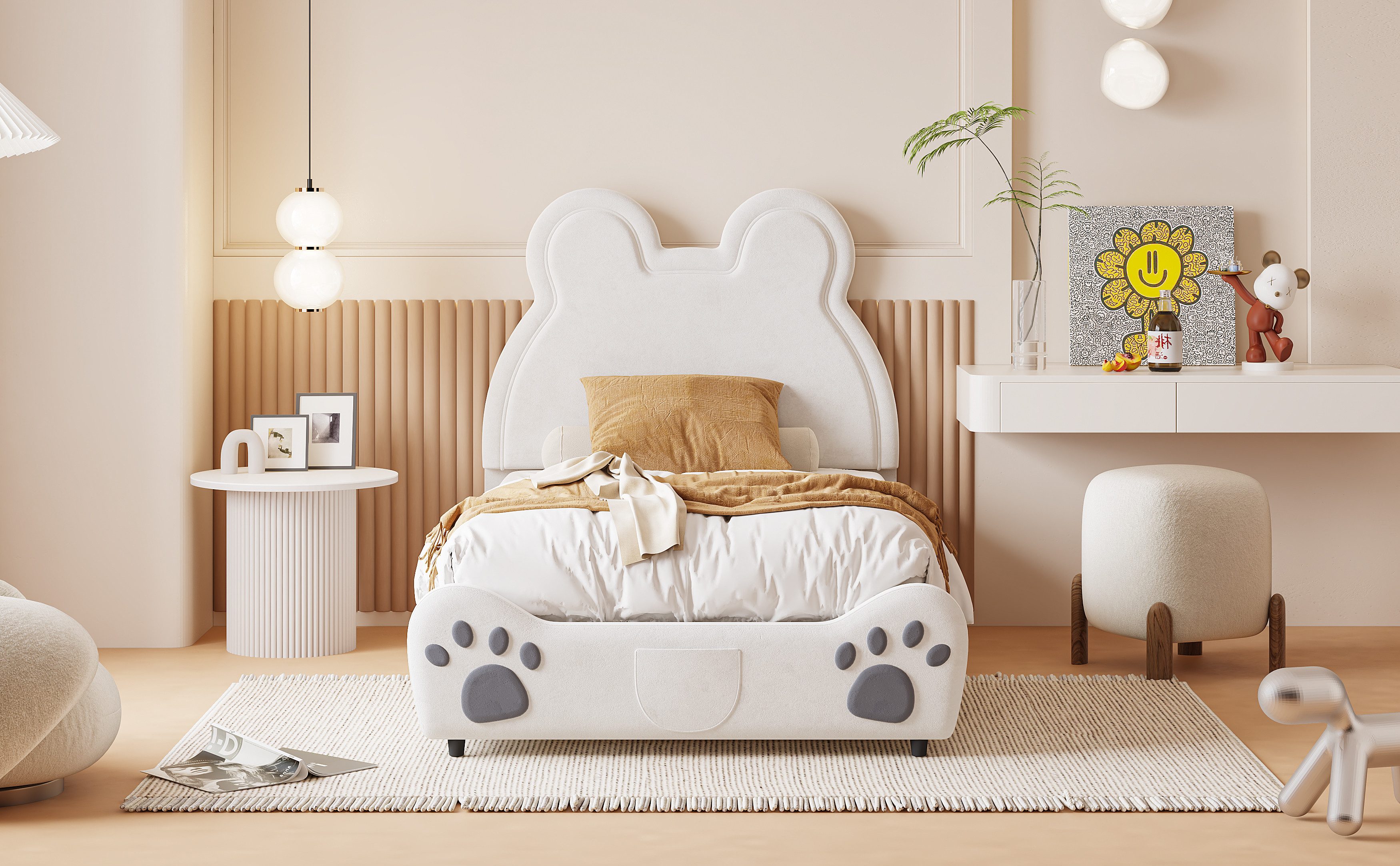 OKWISH Kinderbett Bärenform. Polsterbett aus hautfreundlichem Velours (Funktionsbett, 90 x 200 cm), ohne Matratze