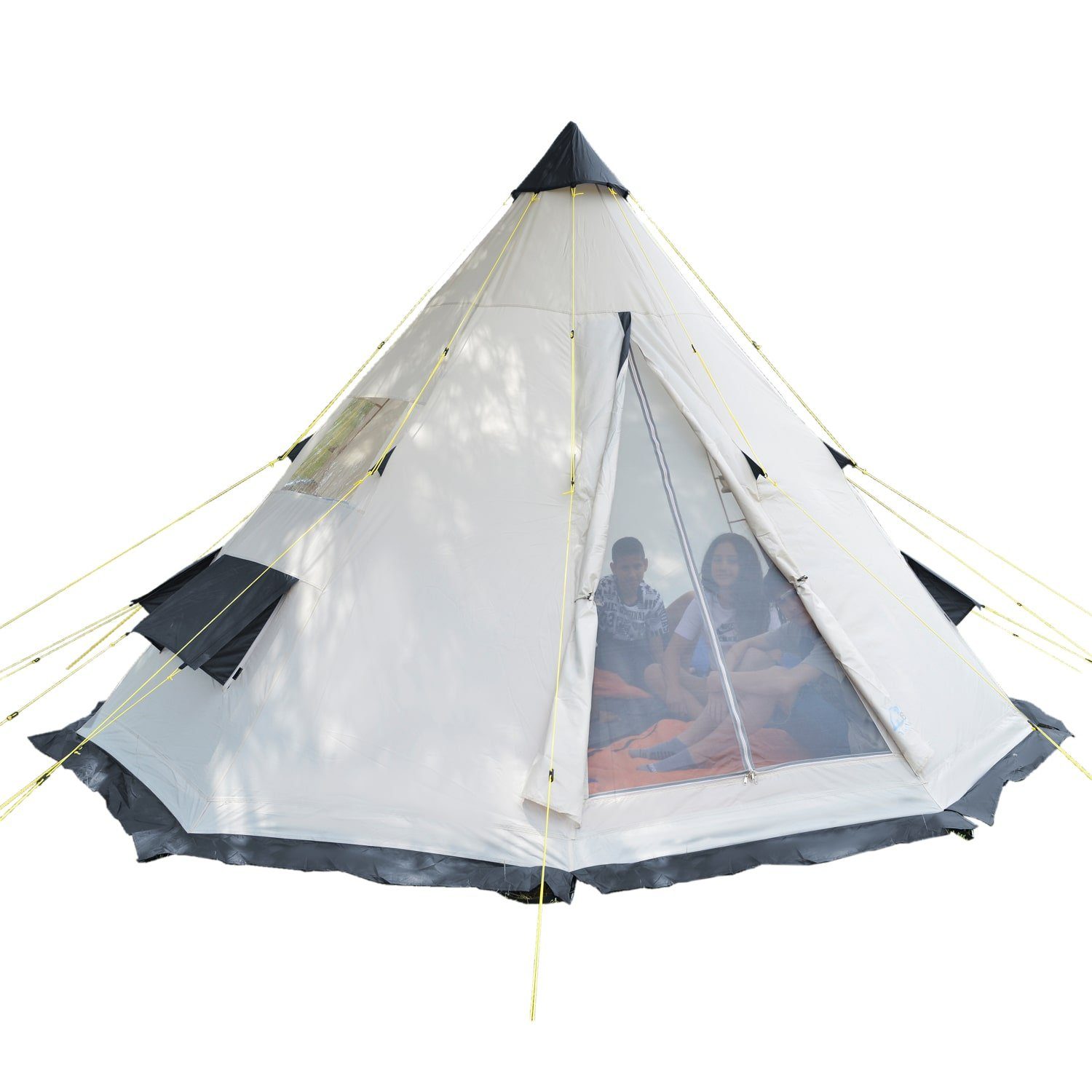 Skandika Tipi-Zelt 10 Protect (beige/d'grau), Campingzelt, wasserfest, eingenähter Zeltboden