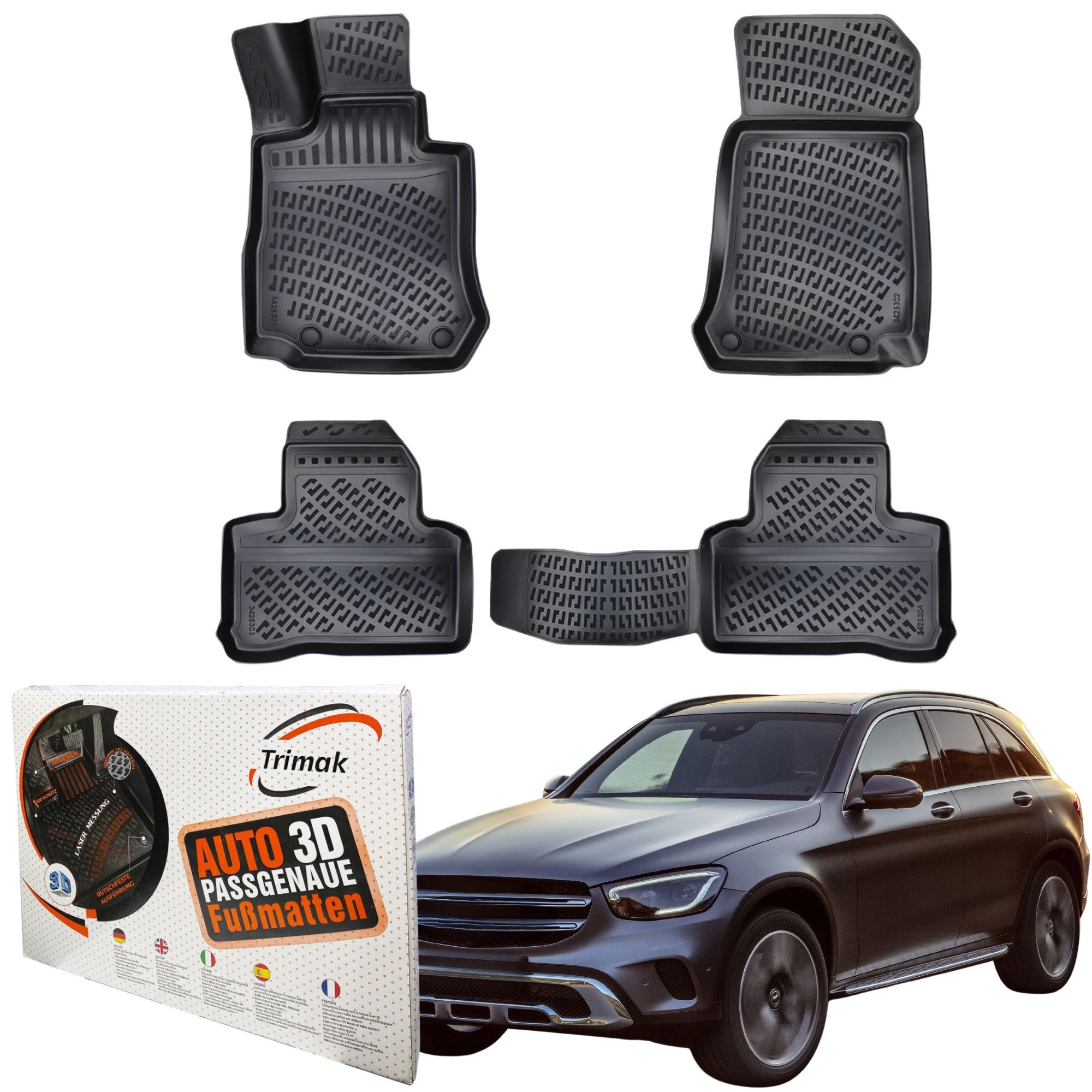 Trimak Passform-Fußmatten Oder Kofferraumwanne Oder Set für Mercedes GLC, Mercedes-Benz GLC X253 2015-2022 Gummimatten Auto TPE Allwetter