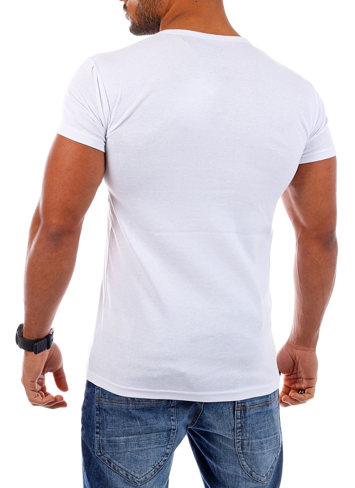 Young & Rich T-Shirt Herren basic fein gerippt mit trendigen extra großen Knöpfen 1872 mit Knopfleiste unifarben kurzarm slim fit