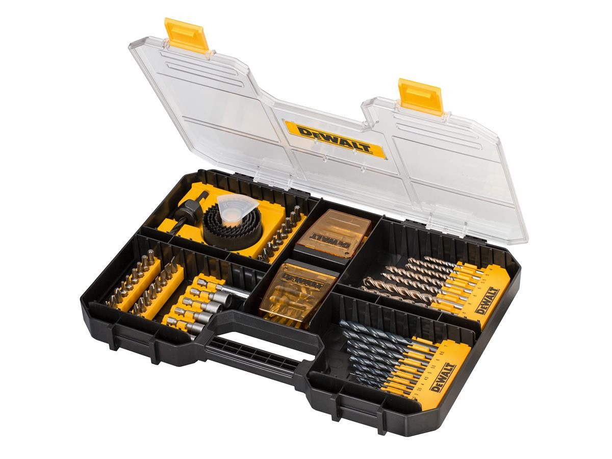 DeWalt Bohrer- und Bit-Set Universal-Set 100-tlg. TSTAK kompatibel, (Set), Stein- und Metallbohrer, Lochsägen, Steckschlüssel u. Schraubendreher