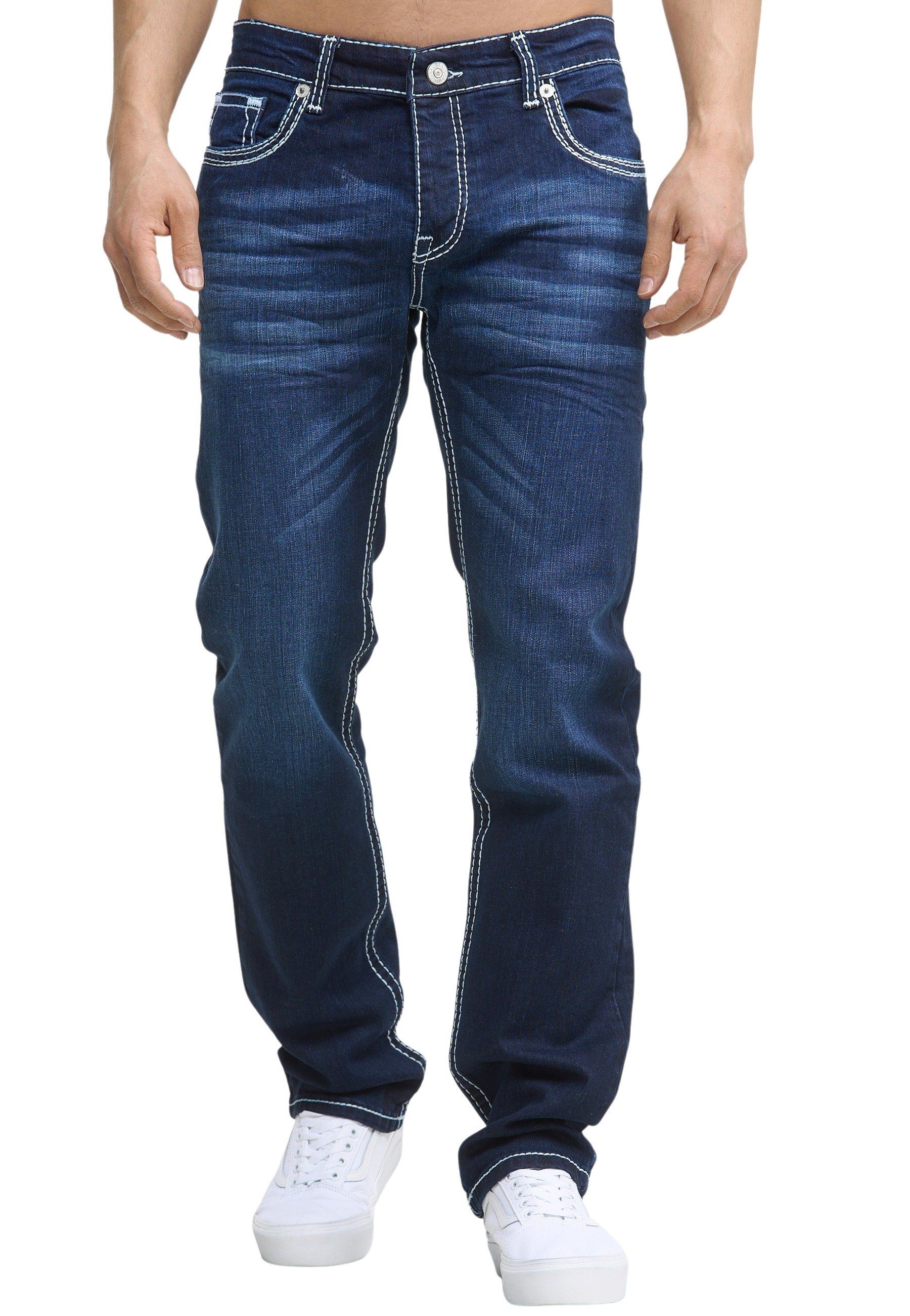 Code47 Regular-fit-Jeans Code47 Herren Jeans Hose Regular Fit Männer Bootcut Denim Five Pocket 905 dark blue