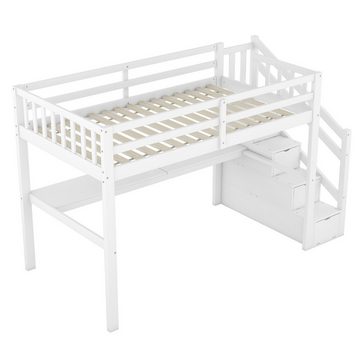 HAUSS SPLOE Hochbett 90 x 200 mit Treppe, Stauraumschubladen und Schreibtisch, Weiß