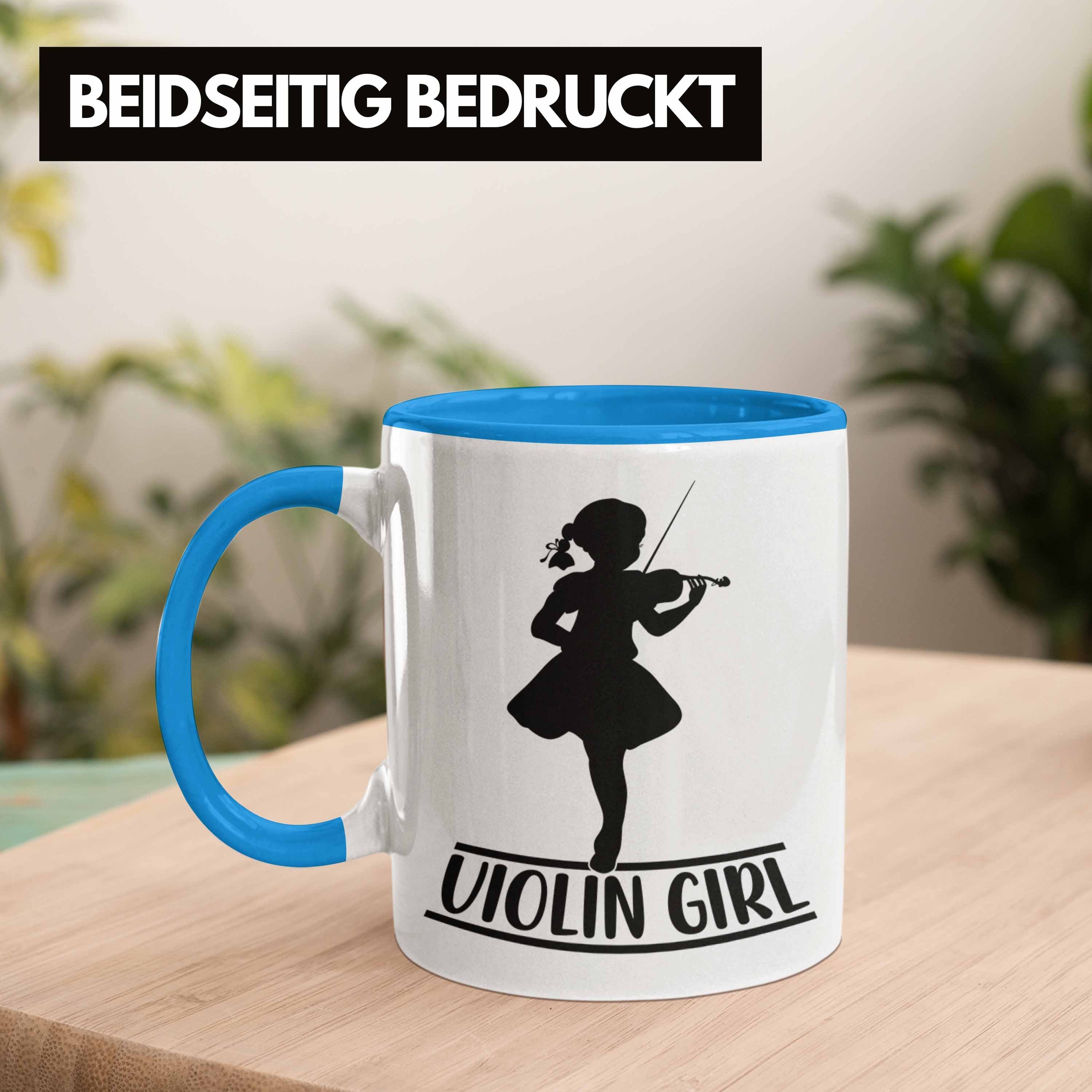 Tasse Geigenspieler Geigenspielerin Geigen Kaffee-Becher Spru Geschenk Blau Trendation Tasse