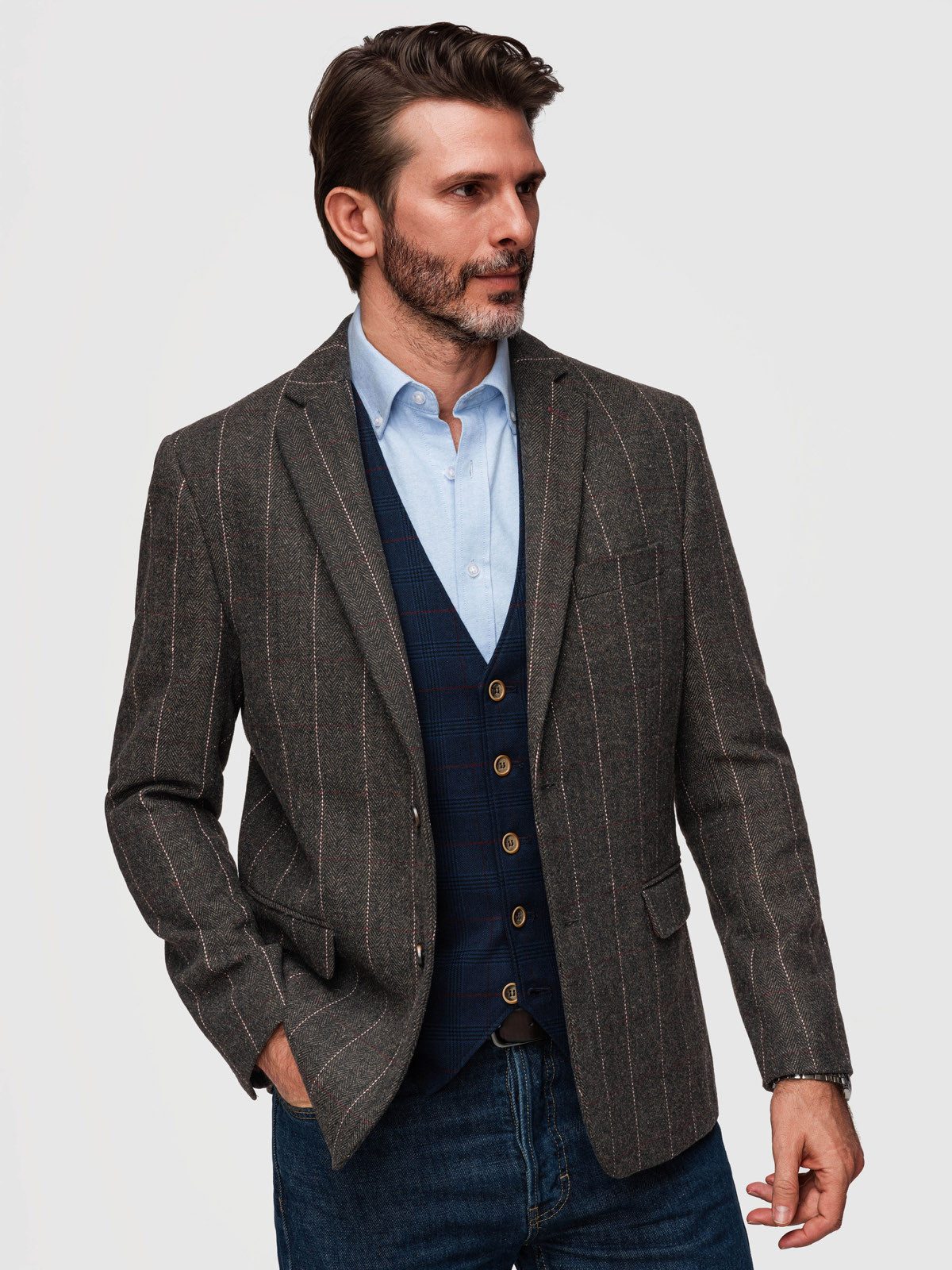 Anzugsakko Herren Blazer Regular Fit mit Ellenbogen-Patches Dunkelgrau S