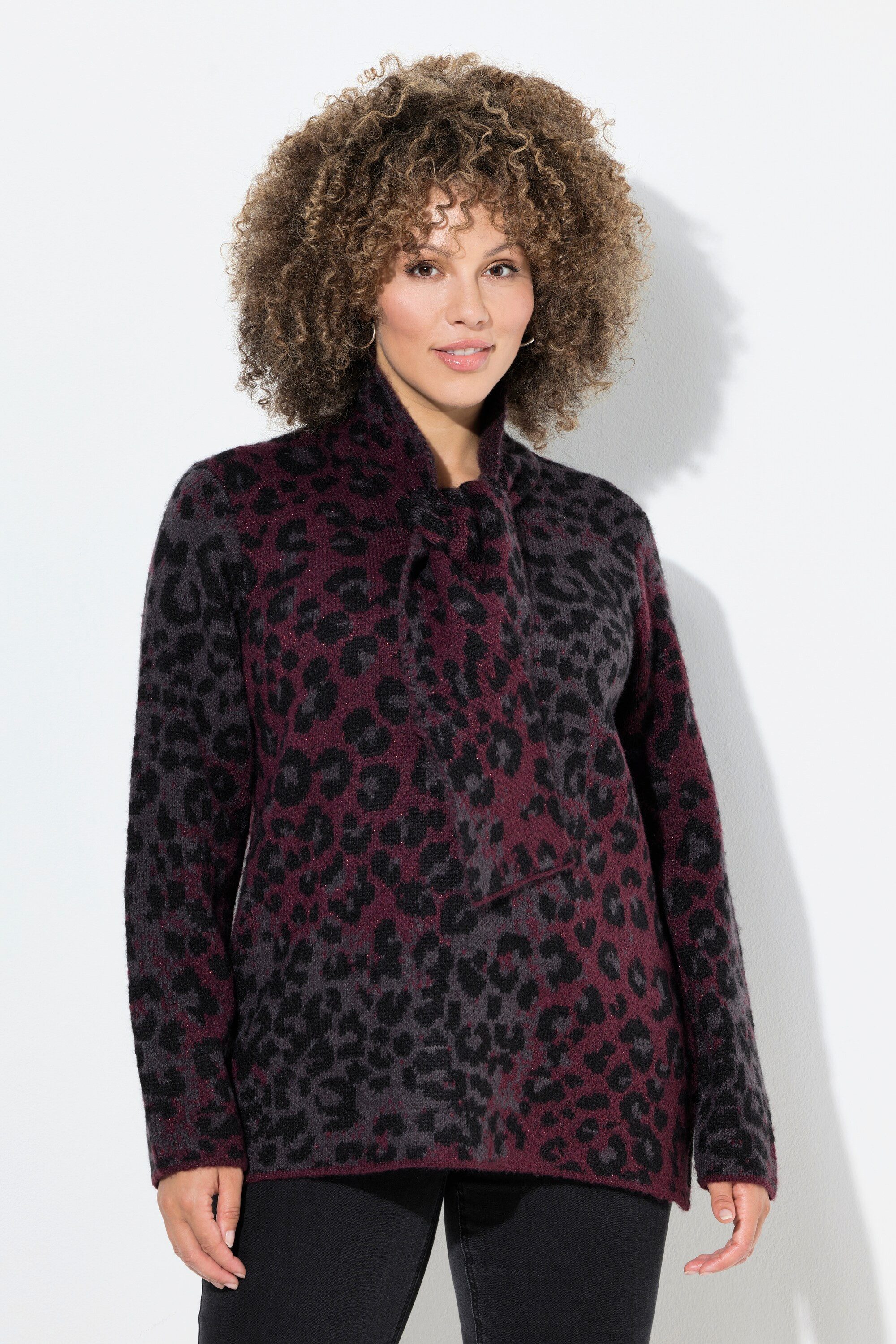 Ulla Popken Strickpullover Pullover Leomuster Schalkragen günstig online kaufen