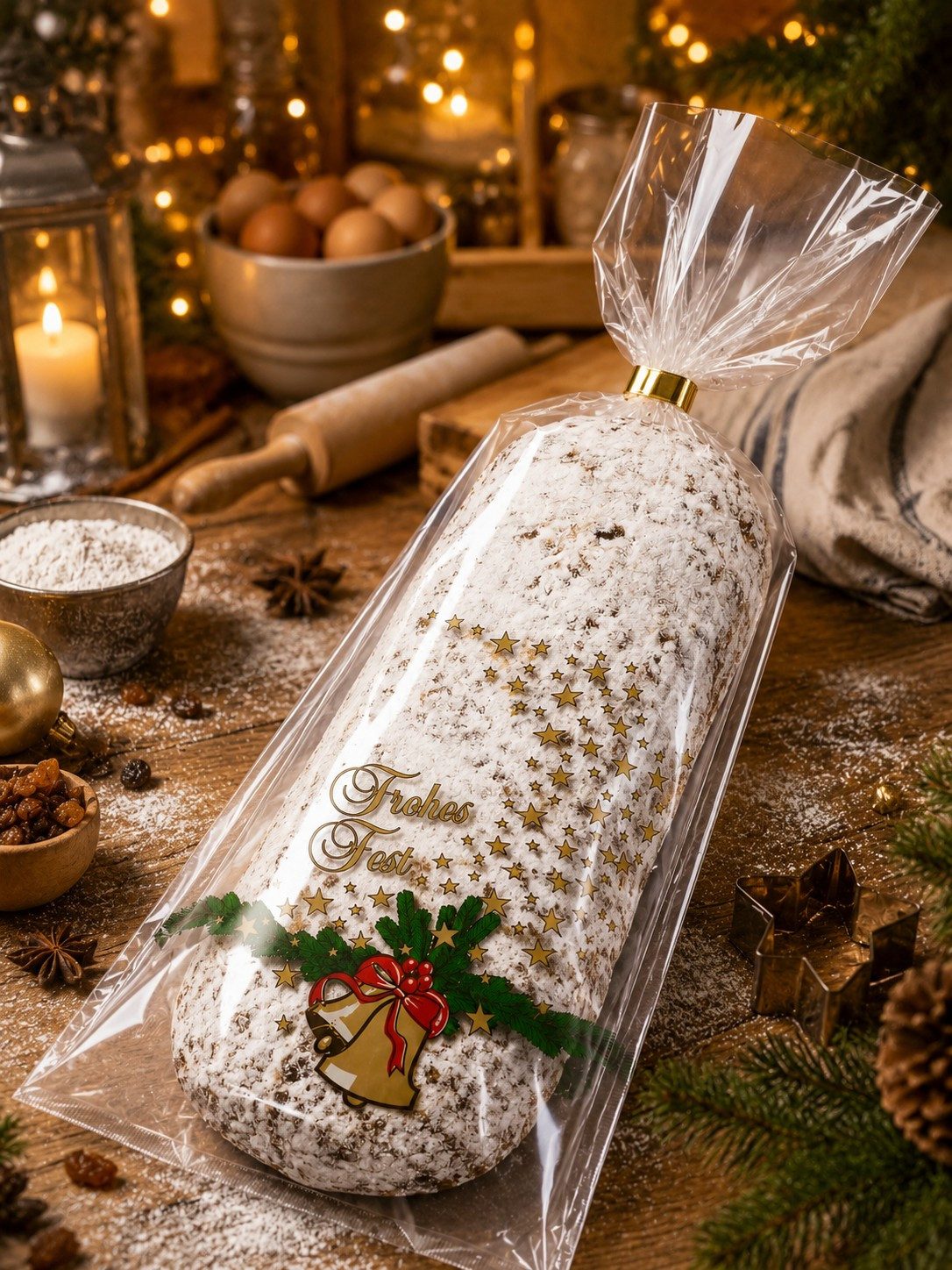 Poller GmbH Vogtland Kuchentransportbox PP-Stollenbeutel "Glocke - Frohes Fest", 20 + 7 x 56 cm, (5-tlg)