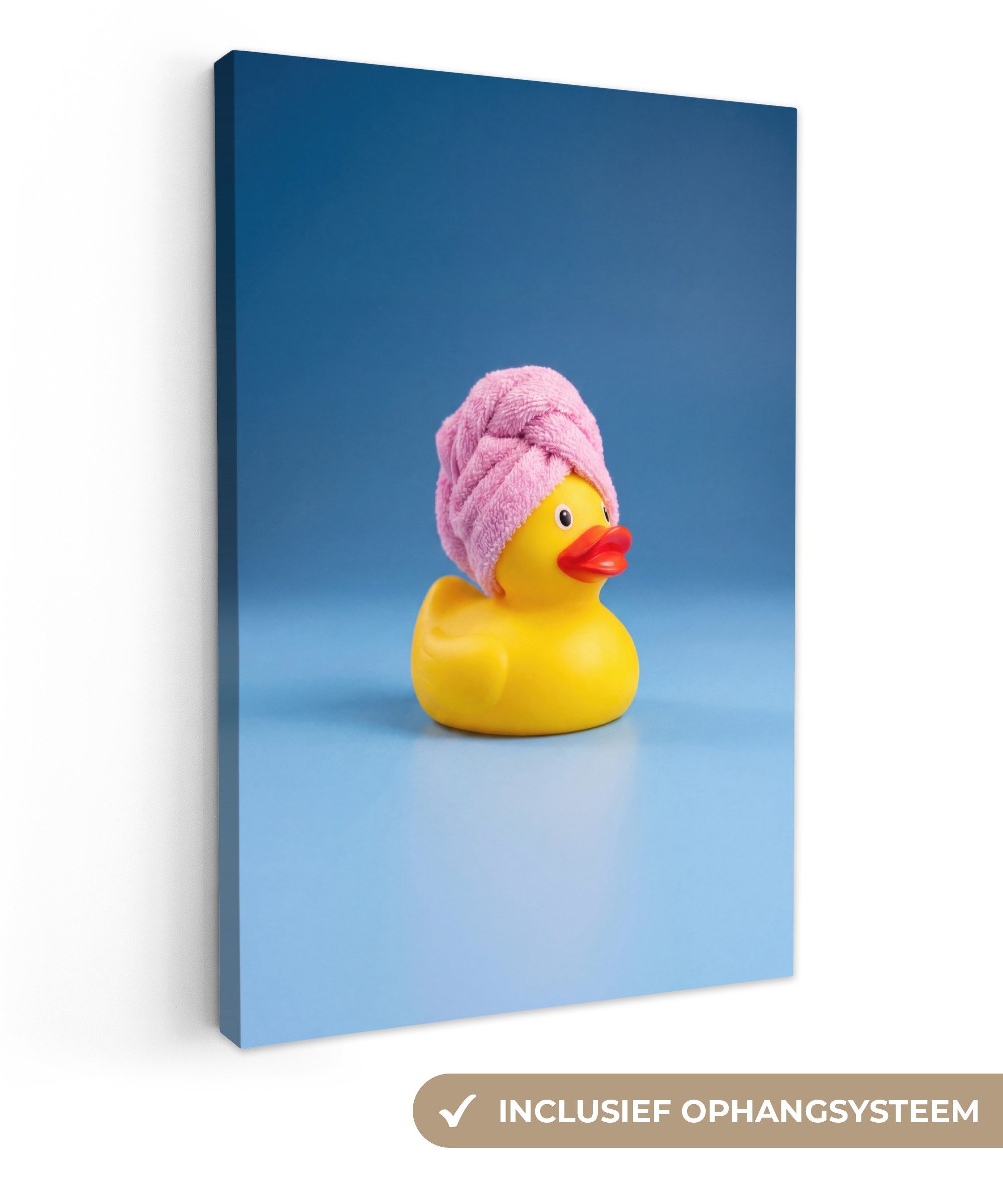 OneMillionCanvasses® Leinwandbild Gummi-Ente - Handtuch - Blau, Fotodruck (1 St), Leinwandbilder XXL für Wohnzimmer 90x140 cm