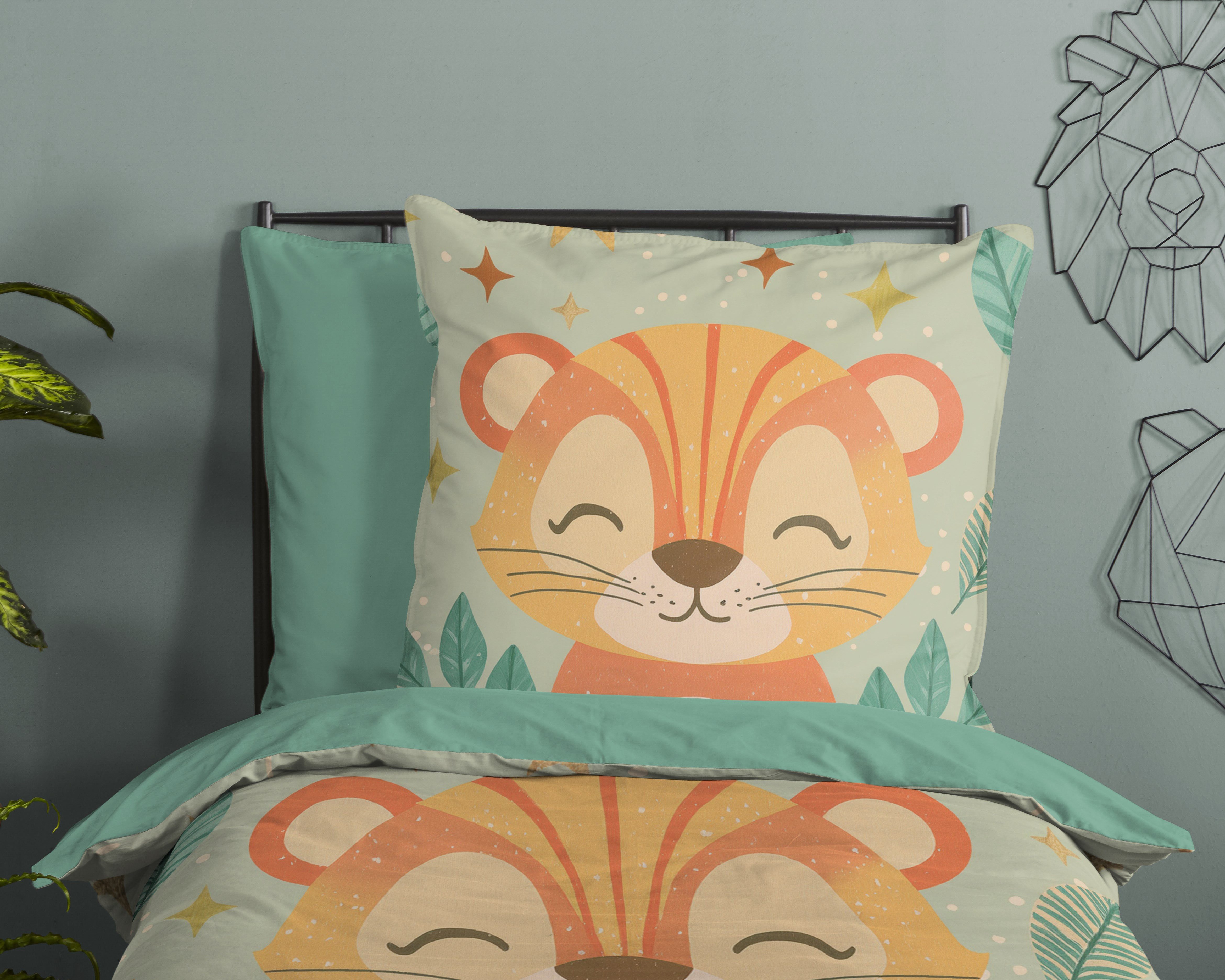 PURE luxury collection Kinderbettwäsche Thijn, Microfaser, 2 teilig, Mikrofaser, 135x200, 2 Teilig, Wendeoptik, Kind, Junge, Löwe