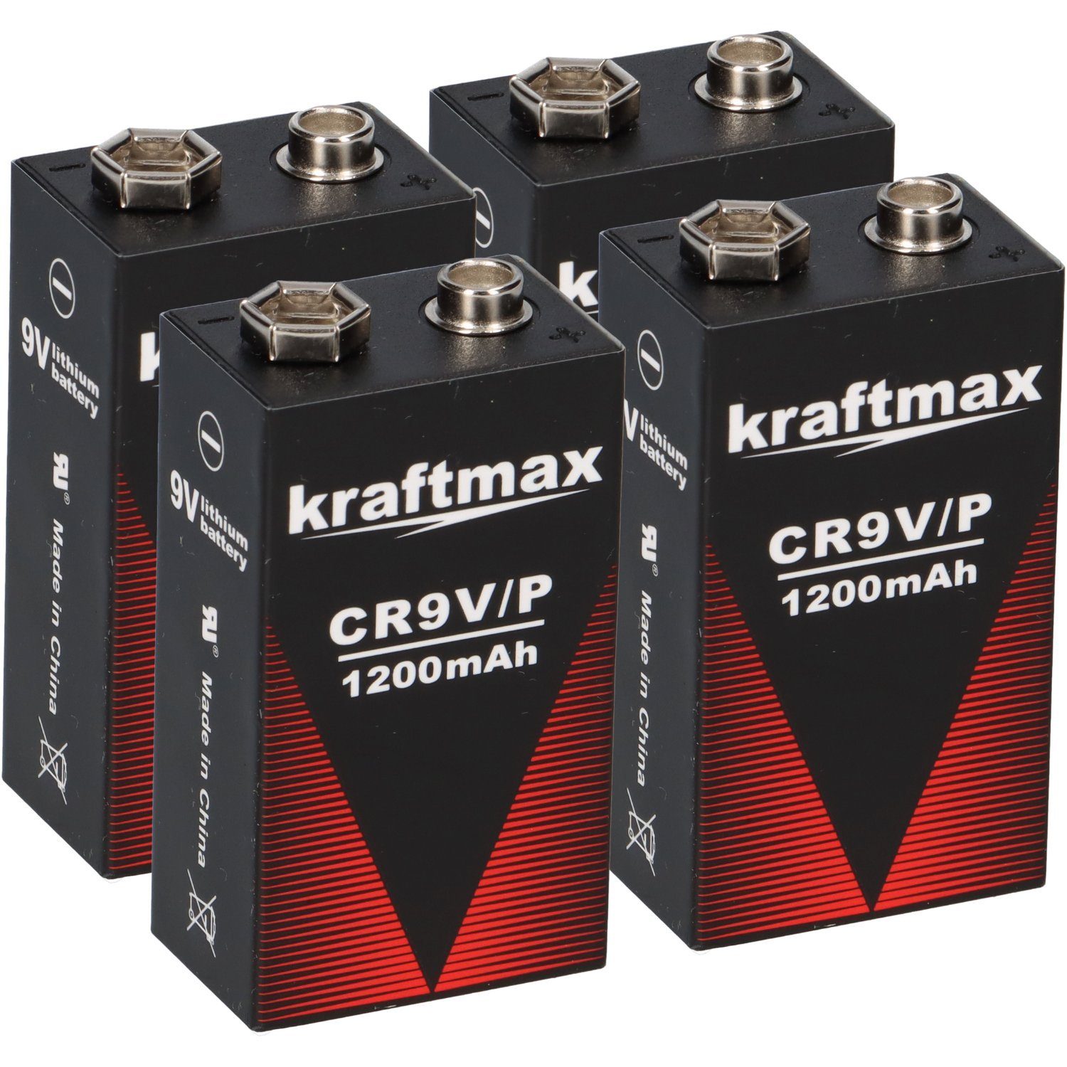 kraftmax 4x Kraftmax Lithium 9V Block Hochleistungs- Batterien für Rauchmelder Batterie