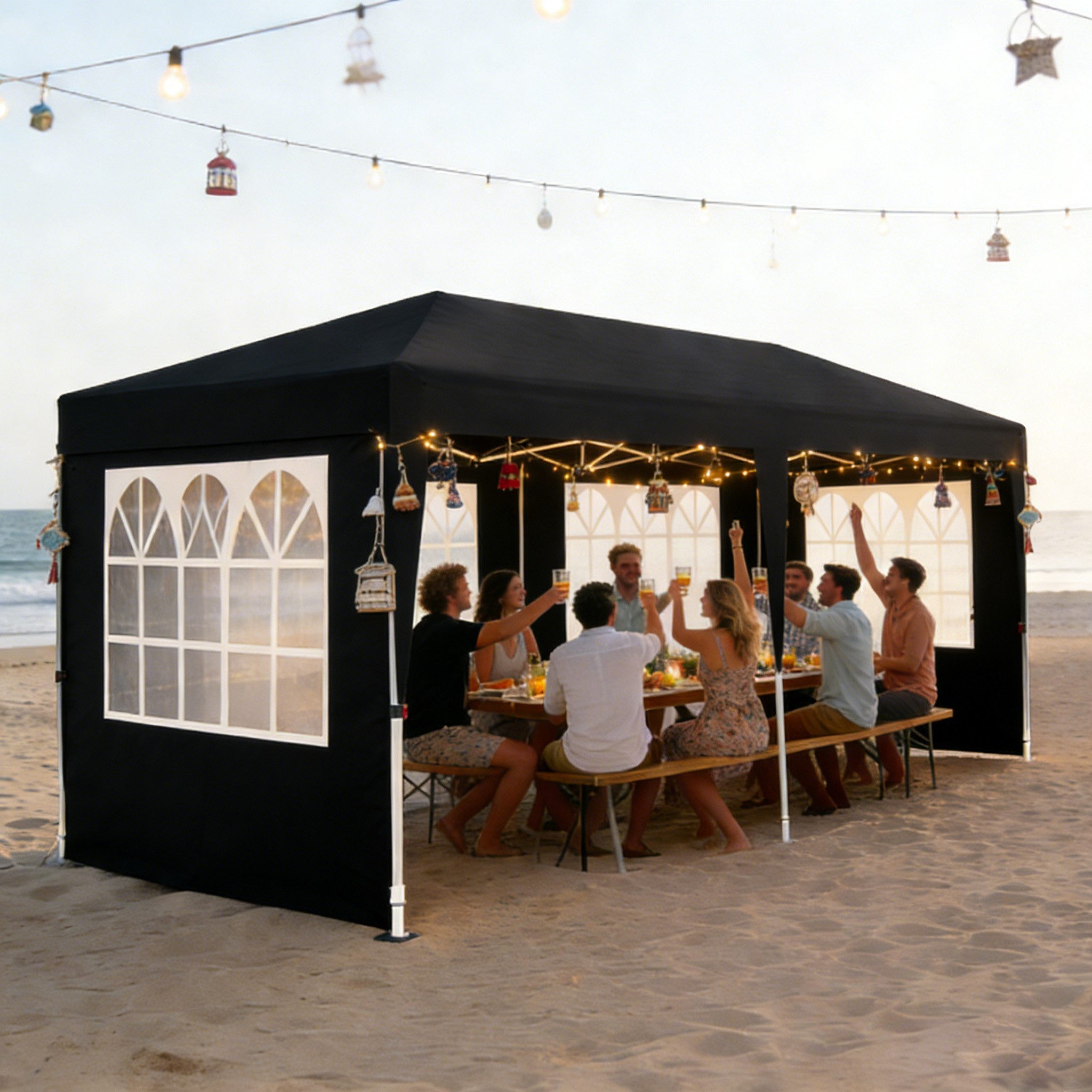 FIVMEN Partyzelt 3x6m Faltpavillon mit 6 Seitenwände Höhenverstellbar Gartenpavillon, Ideal für Gartenfeste & Feiern, Einfach aufbauen