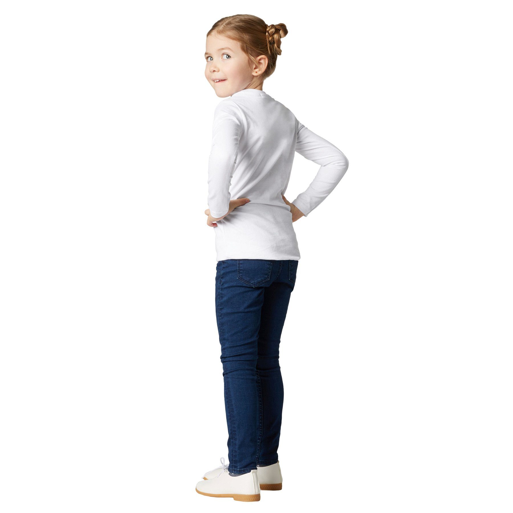 dressforfun Longsleeve Langarmtop, Für viele Outfits & Auftritte, Rundhals mit (Freizeitoberteil, Konfektionsgröße 104 (3-4 Jahre) in weiß) Einfarbiges Langarm-Shirt für Kinder, Fester Stoff, hoher Tragekomfort