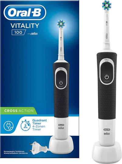 Oral B Elektrische Zahnbürste Vitality 100 CrossAction Schwarz, Aufsteckbürsten: 1 St.