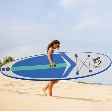 HOMCOM SUP-Board Surfbrett, Longboard, (Surfbrett, 1 tlg., Paddle Board), mit Paddel, Blau+Weiß