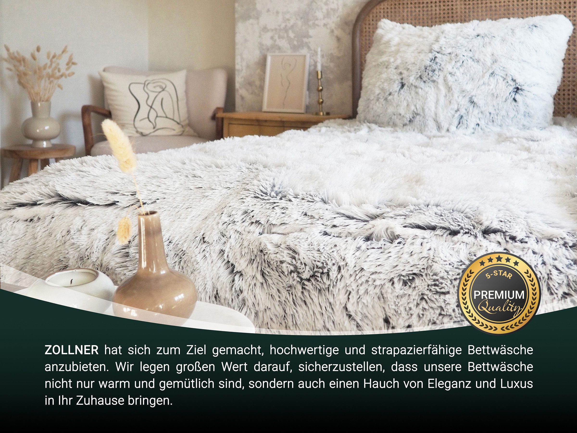 ZOLLNER Bettwäsche, Mikrofaser, 2 teilig, 100% Polyester, extra flauschige Felloptik, warm, Bettbezug