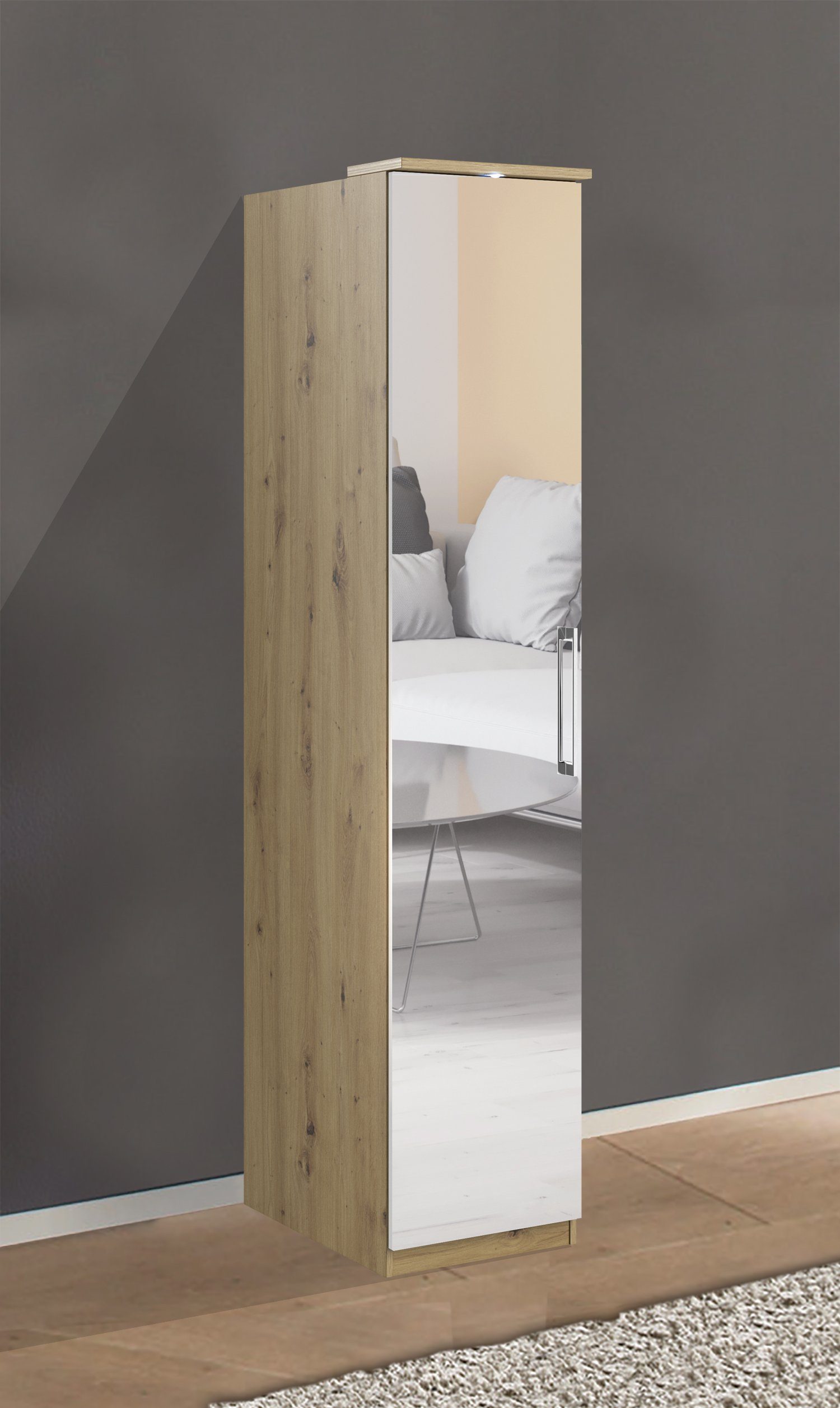 Helvetia Stauraumschrank Optima (Optima, 1-St., Kleiderschrank) 45x64x216cm Spiegel - Artisan Eiche