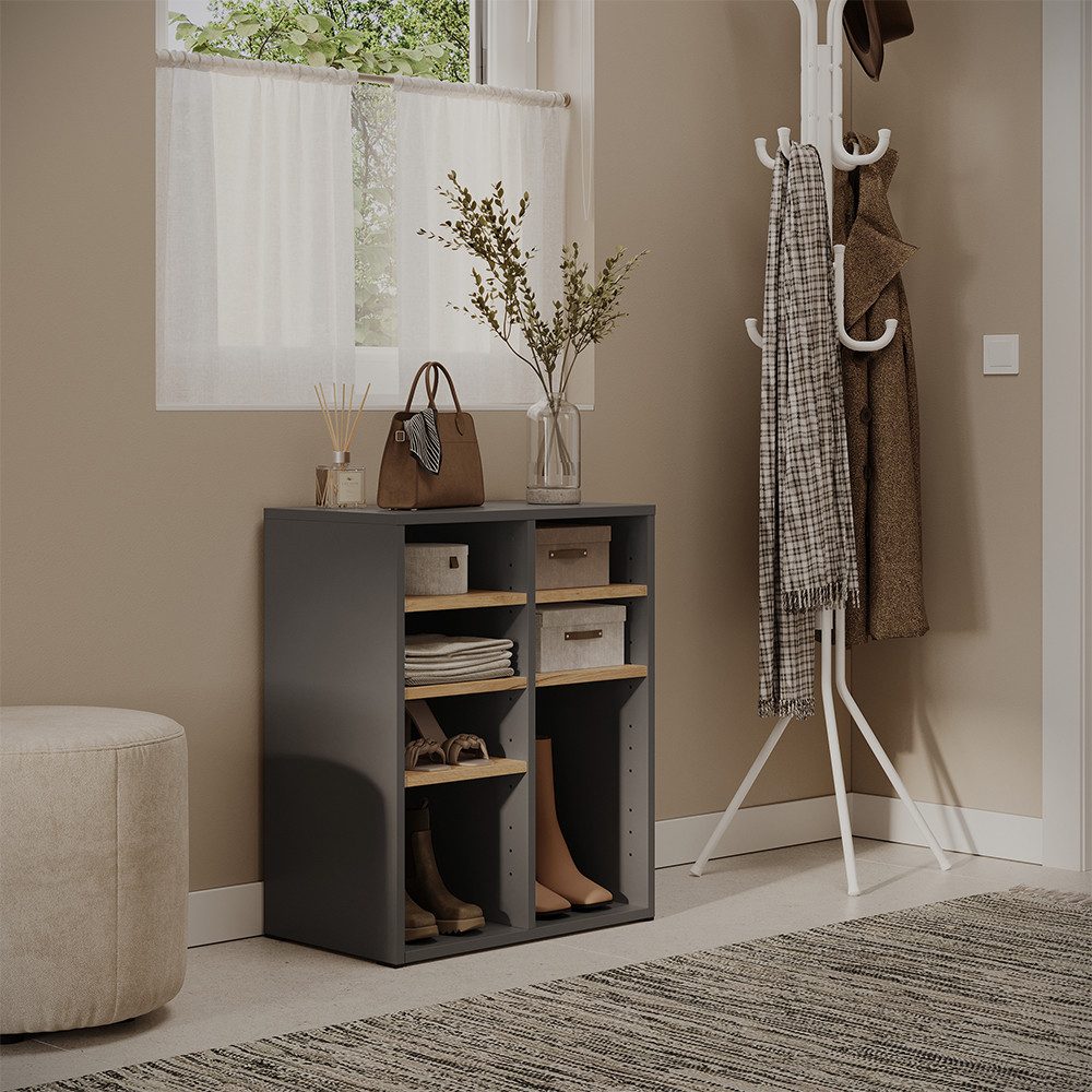 Vicco Schuhregal Lysander, Anthrazit/Goldkraft Eiche, 53 x 65.5 cm mit 7 offenen Fä..., 1-tlg.