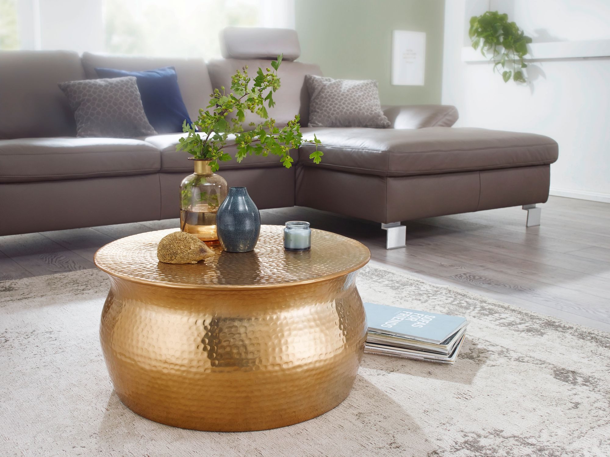 FINEBUY Couchtisch SuVa12227_1 Wohnzimmertisch Rund Sofatisch Hammerschlag günstig online kaufen