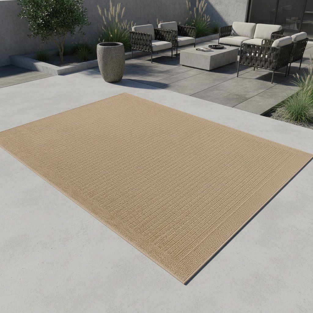 KADIMA DESIGN Outdoorteppich KASBERG Wetterfest UV-Beständig Balkon Waschbar Vintage Langlebig, Läufer, Höhe: 3 mm, Beige, 80x150 cm, Strapazierfähig Balkonteppich Waschbar