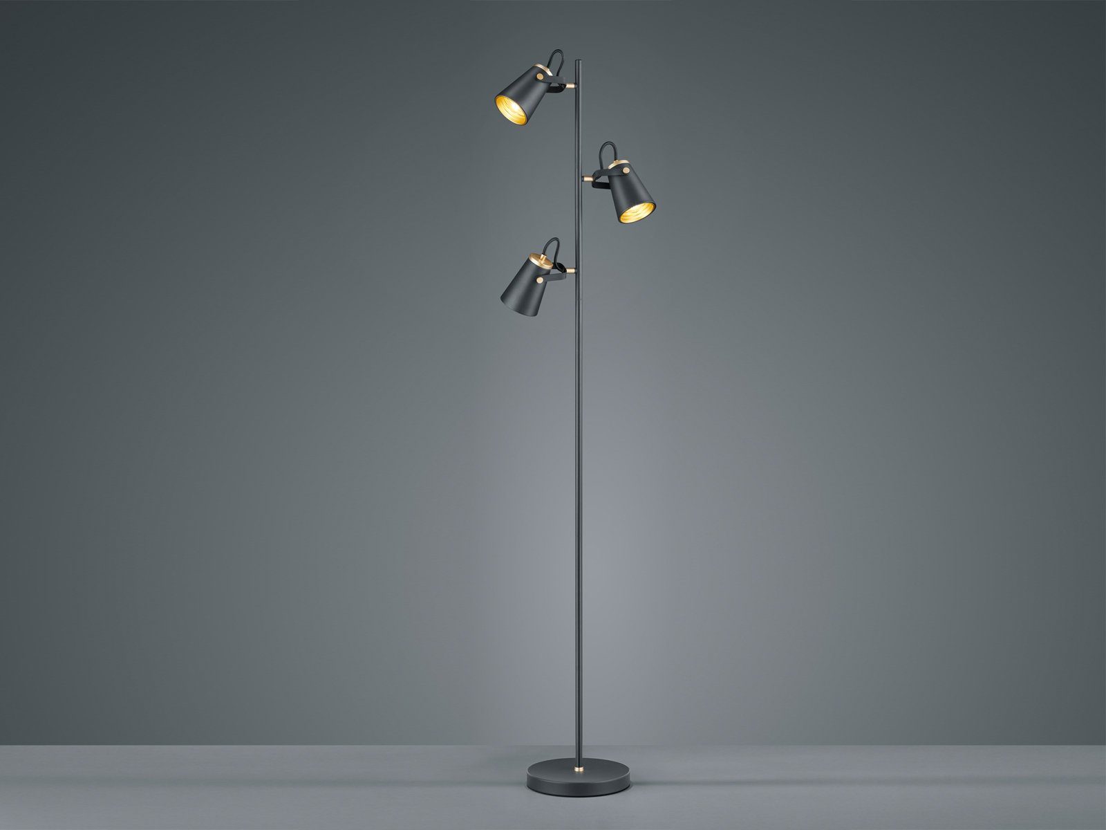 TRIO Leuchten LED Stehlampe, LED wechselbar, Warmweiß, Große Leselampe Lampenschirm Schwarz Gold-en mehrflammig, Höhe 160cm