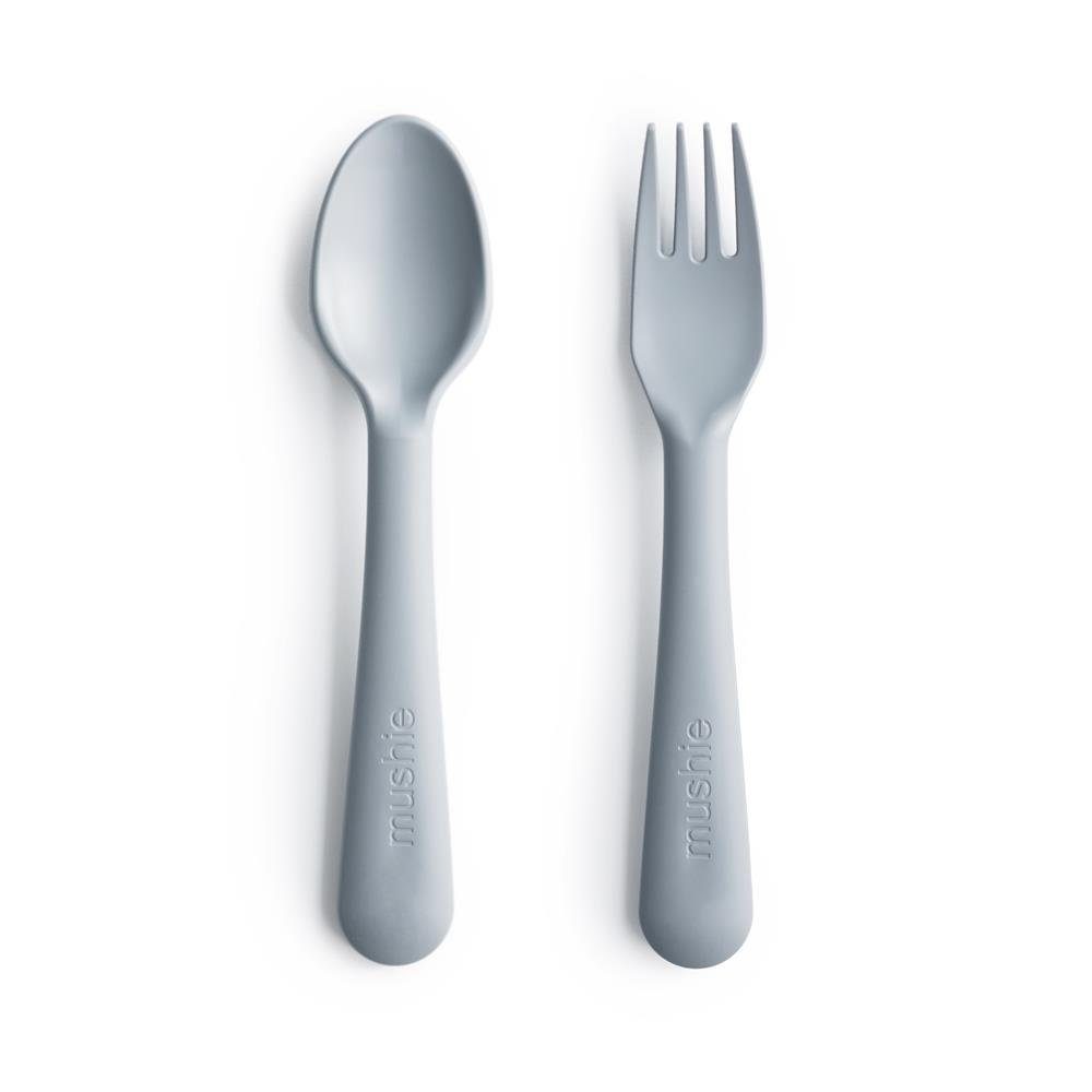 Mushie Kinderbesteck Gabel & Löffel Cloud, Besteck Set Kinderbesteck Kindergabel Kunststoff BPA-frei Blau
