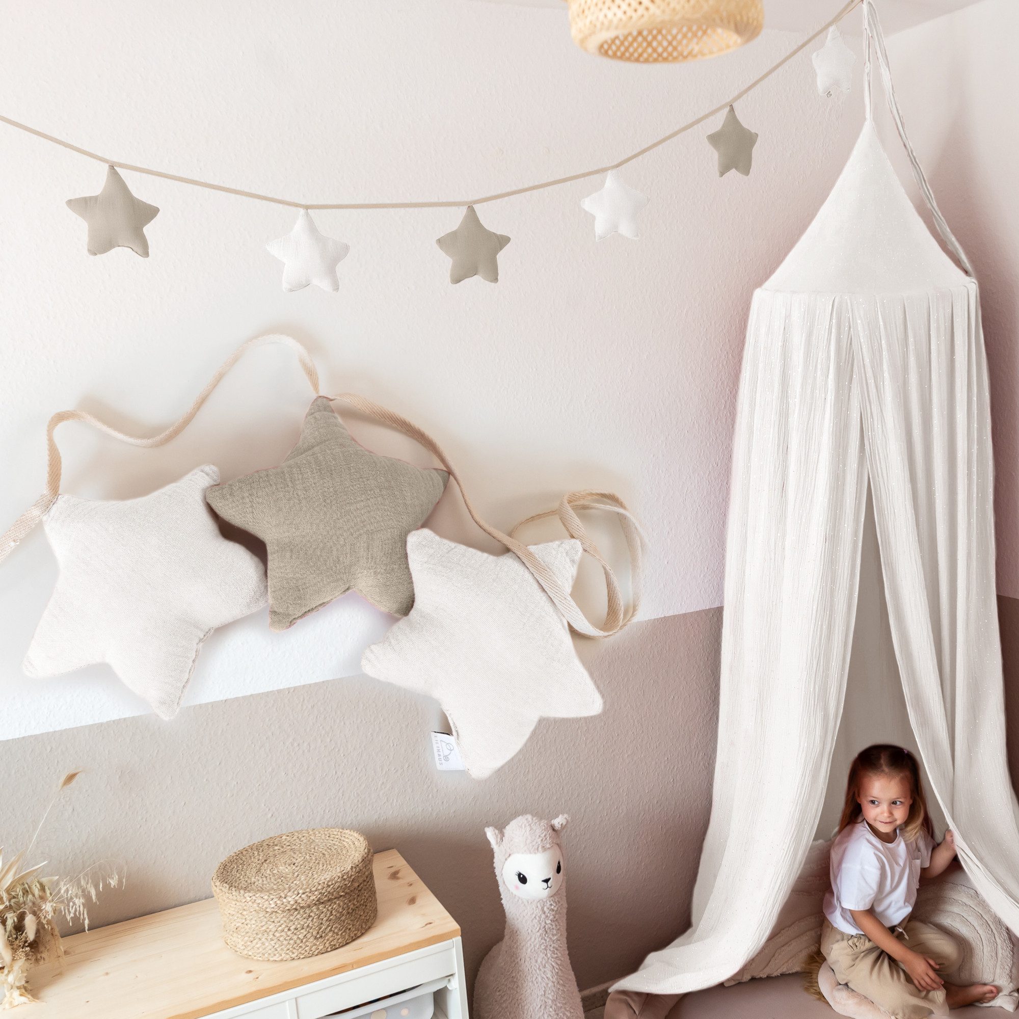 lilimaus Wimpelkette Sternenkette für Kinderzimmer - handgenähte Stoff-Girlande, handgefertigte Stoff-Girlande ca. 300 cm - Wimpel oder Sterne