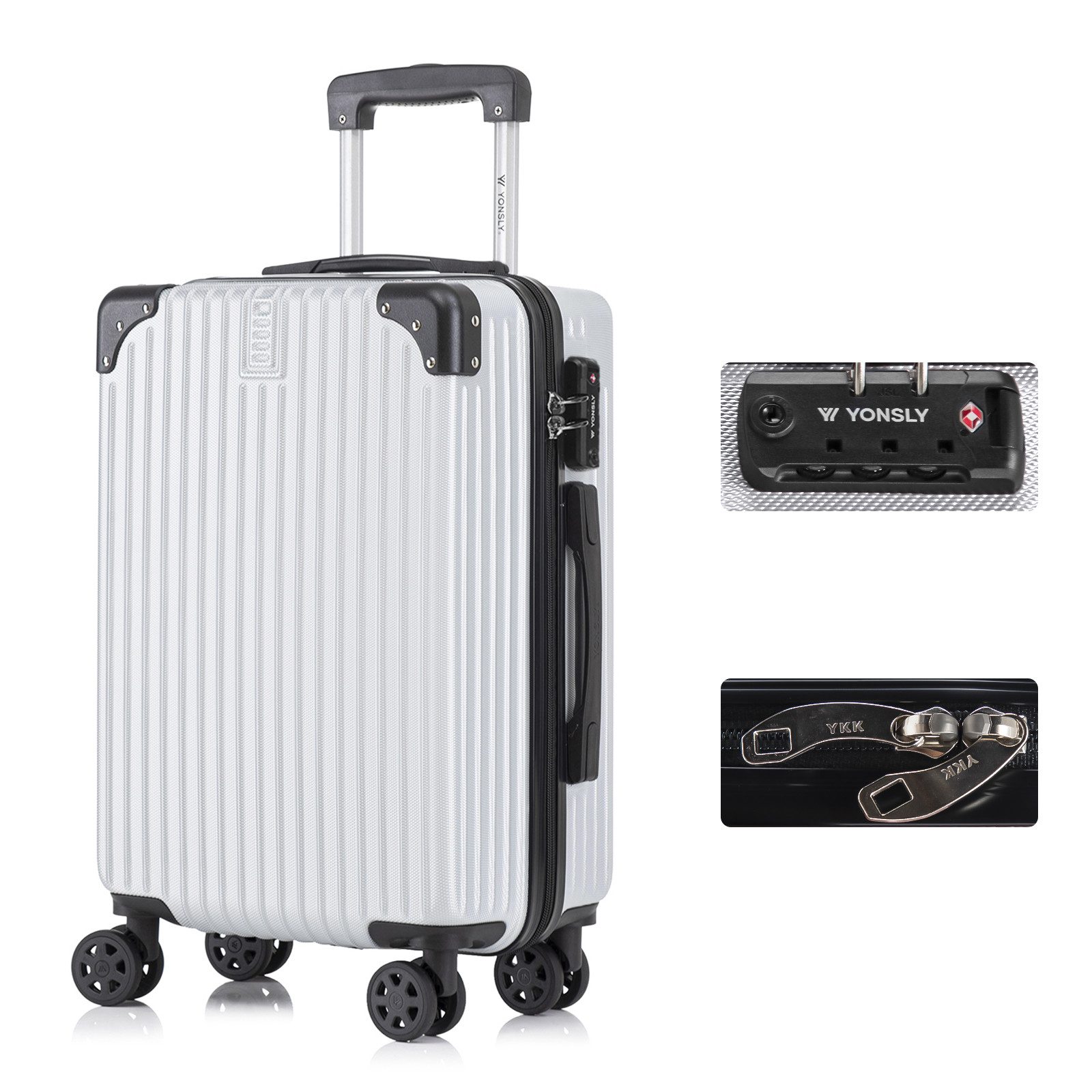 YONSLY Hartschalen-Trolley Premium Reisekoffer Hartschalen-Trolley Kabinenkoffer, 4 Rollen, TSA-Schloss, YKK-Reißverschluss, austauschbare Rollen und Griffe