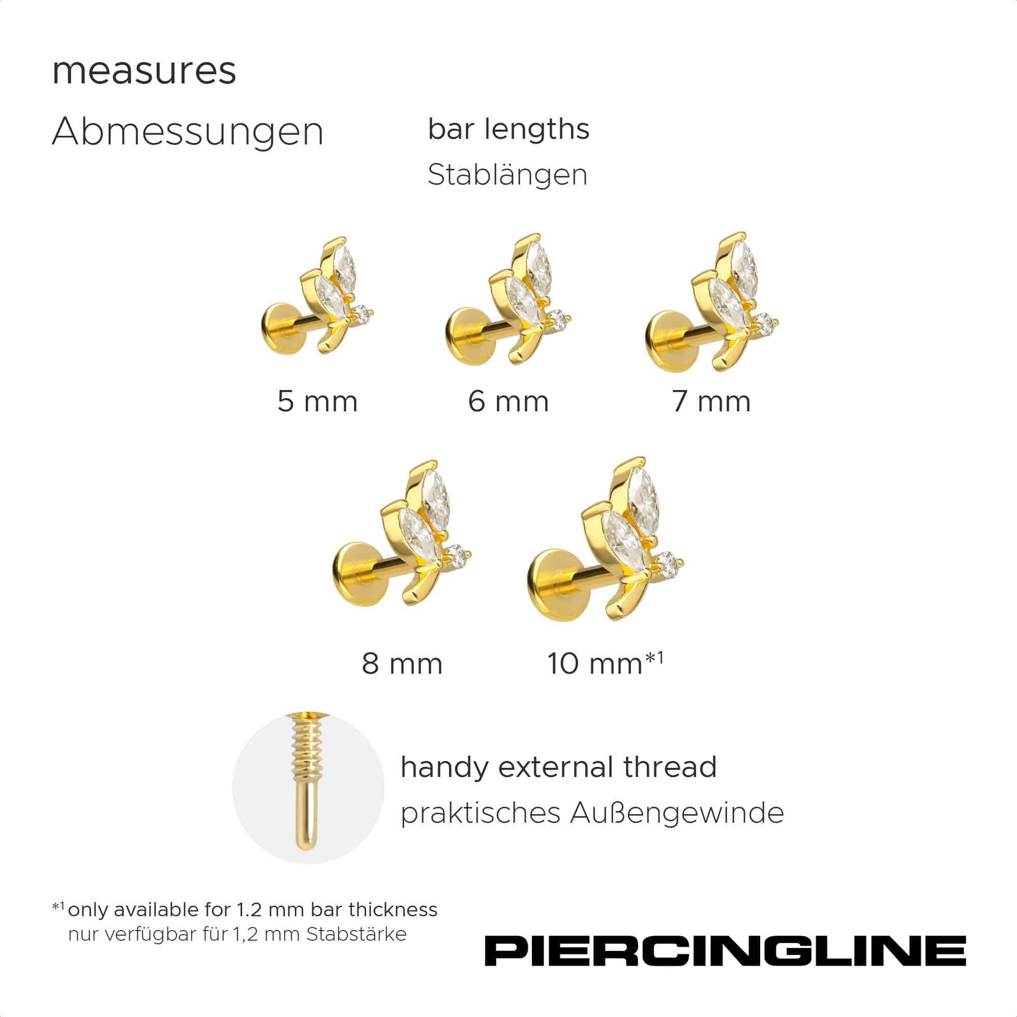 PIERCINGLINE Piercing-Set Titan Labret mit Innengewinde + 925er Silber Aufsatz MOISSANIT-ZWEIG (Labrets, 1-tlg)