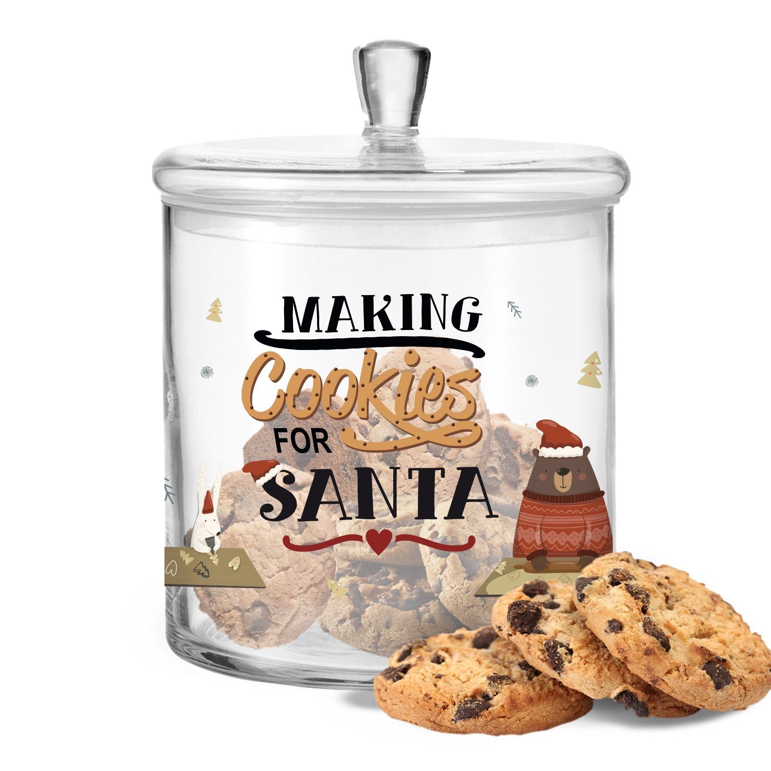 GRAVURZEILE Keksdose mit Gravur oder UV-Druck - Making cookies for Santa - mit Deckel, Glas, als Geschenk für Freunde & Familie zu Weihnachten