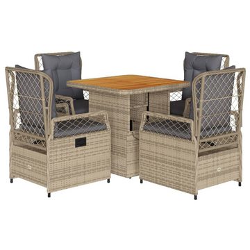 vidaXL Garten-Essgruppe 5-tlg. Garten-Essgruppe mit Kissen Beige Poly Rattan