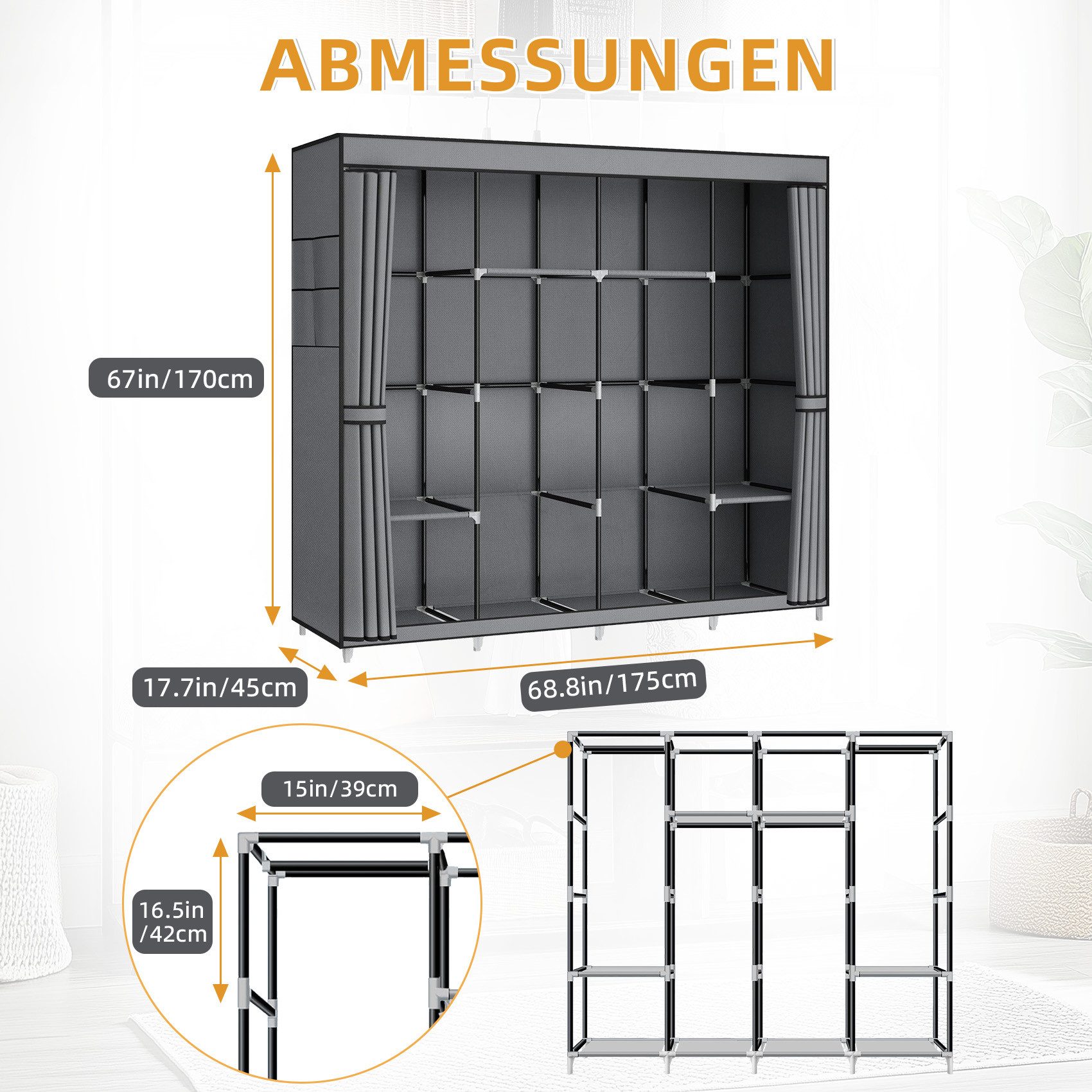 ElitVita Stoffschrank Kleiderschrank Faltschrank, 170 x 175 x 45cm, mit Reg günstig online kaufen