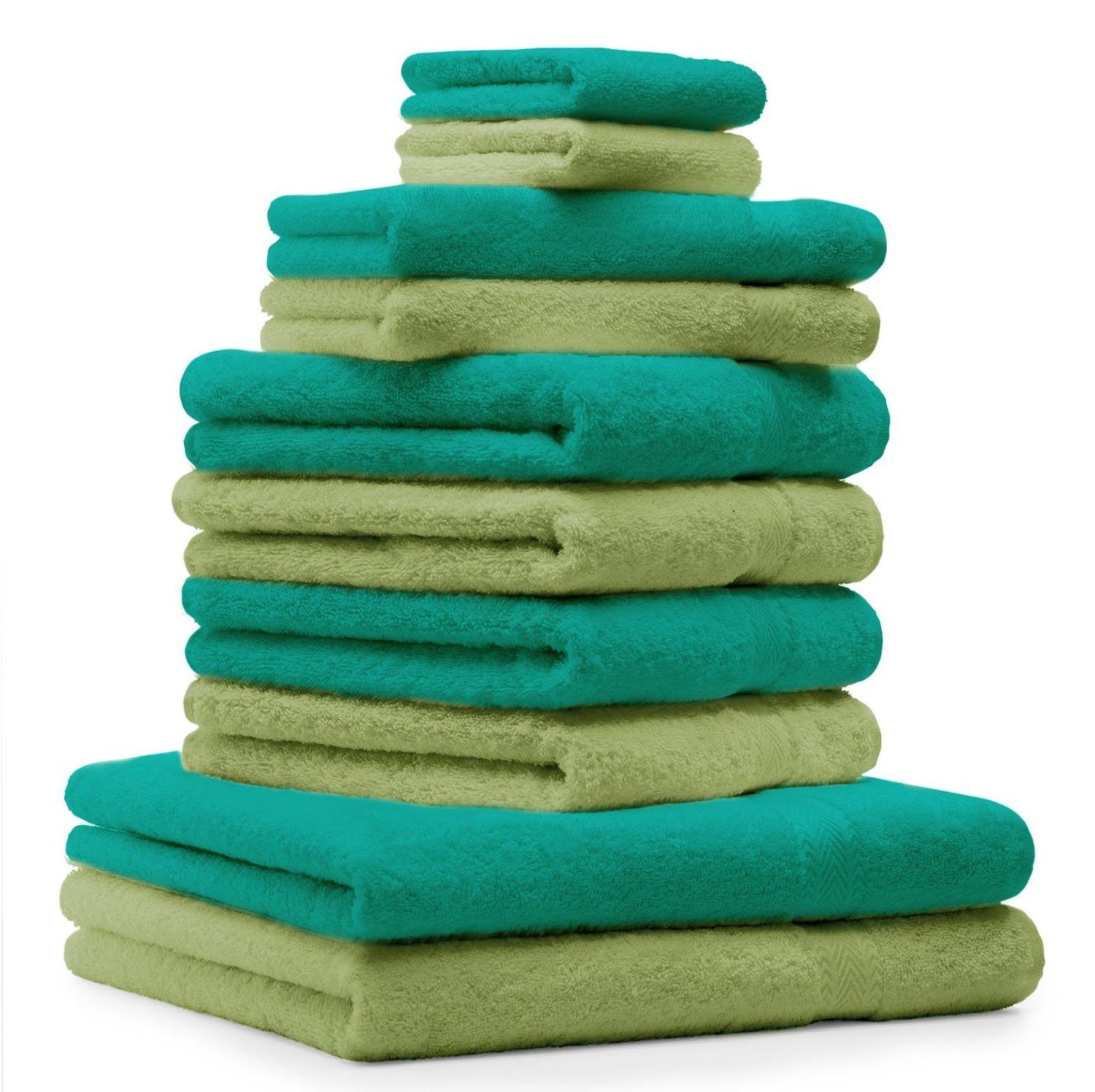 Betz Handtuch Set 10-TLG. Handtuch-Set Classic Farbe apfelgrün und smaragdgrün, 100% Baumwolle