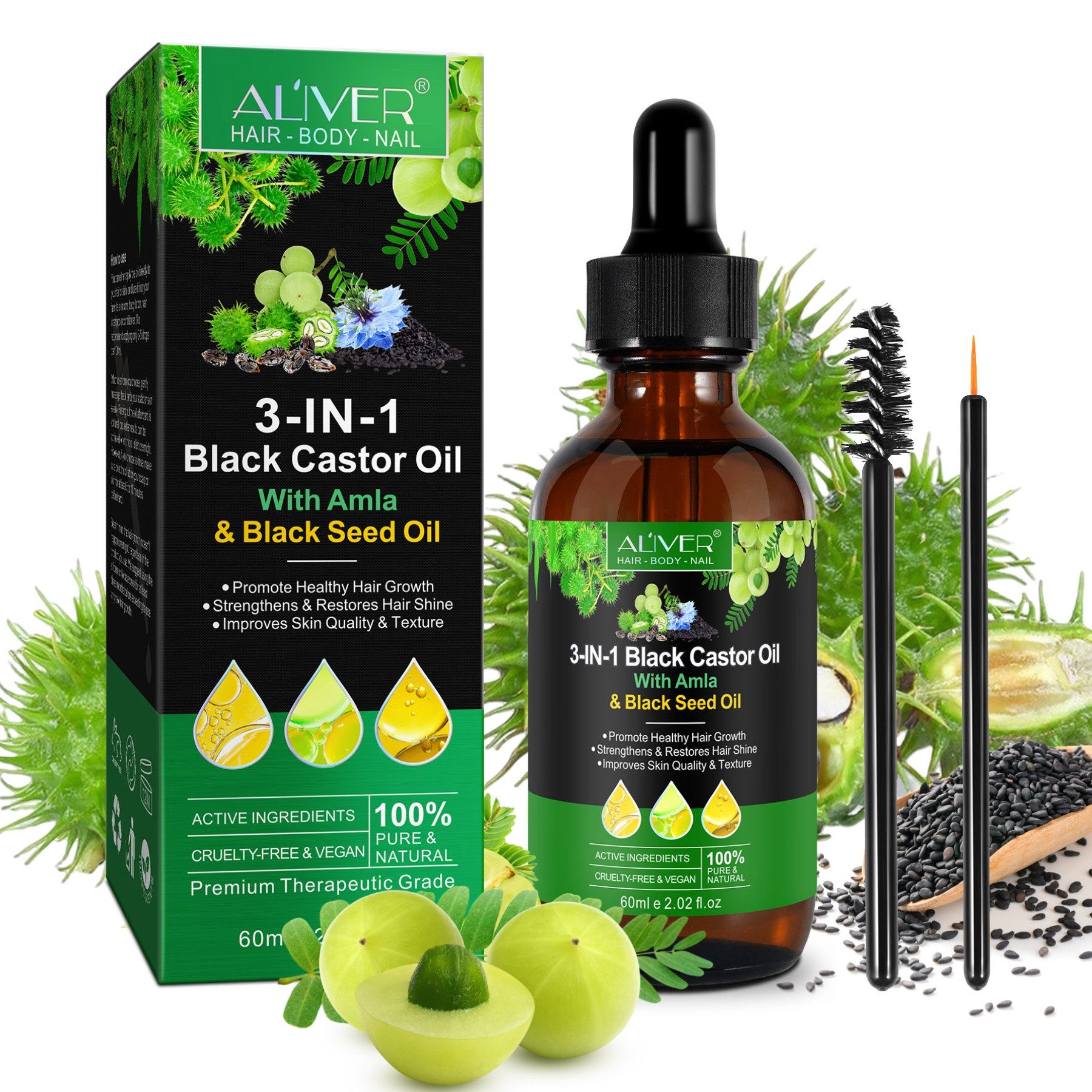 ALIVER Haaröl Haaröl Haarpflege Ätherisches Öl Rizinusöl Amlaöl Schwarzkümmelöl, 1-tlg., Rizinusöl, Amla Öl, Schwarzkümmelöl