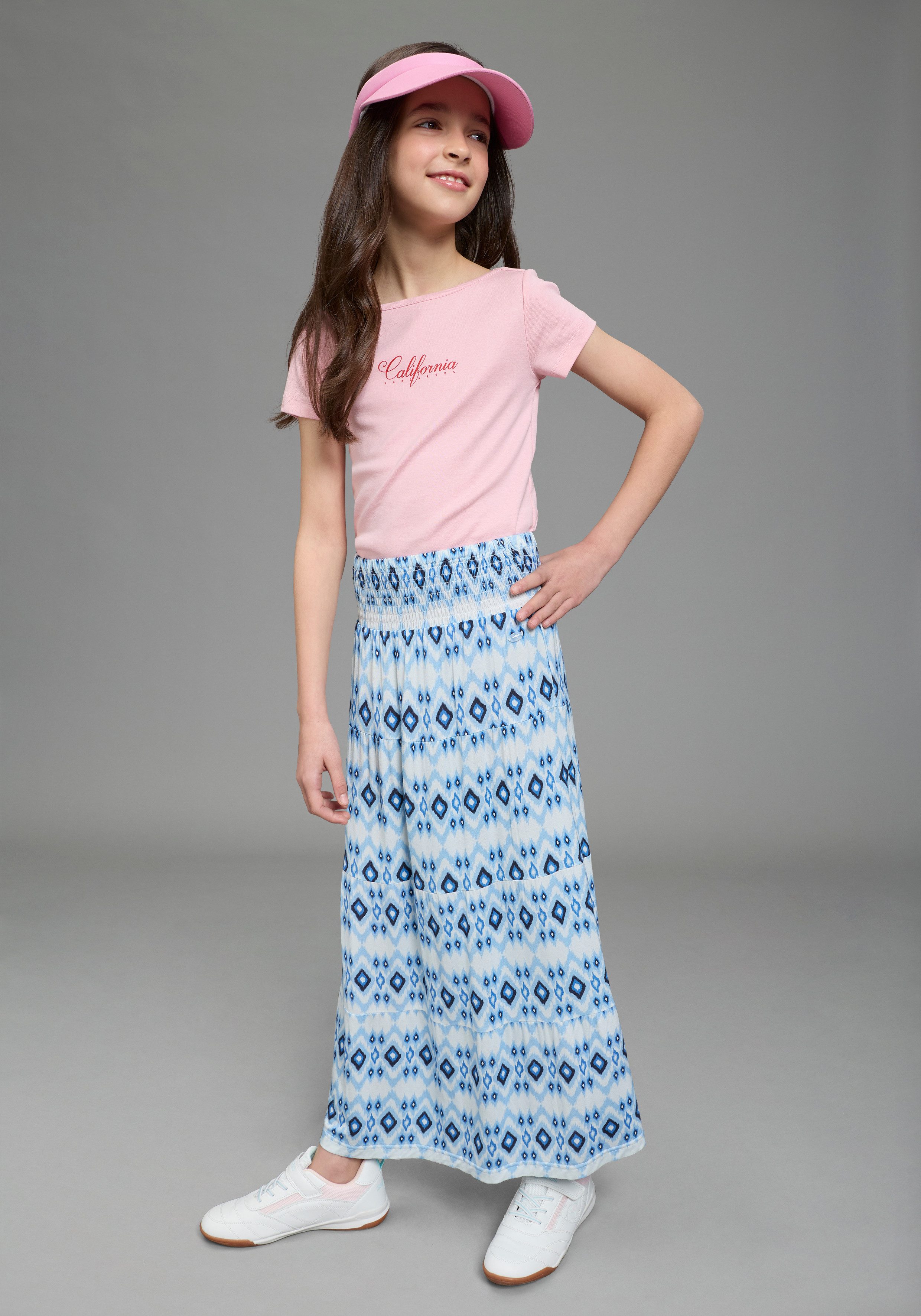 KangaROOS Maxirock Rock mit Smoke, Boho-Style für Mädchen mit gesmokter Taille, aus elastischer Jersey-Qualität, mit Gummizug