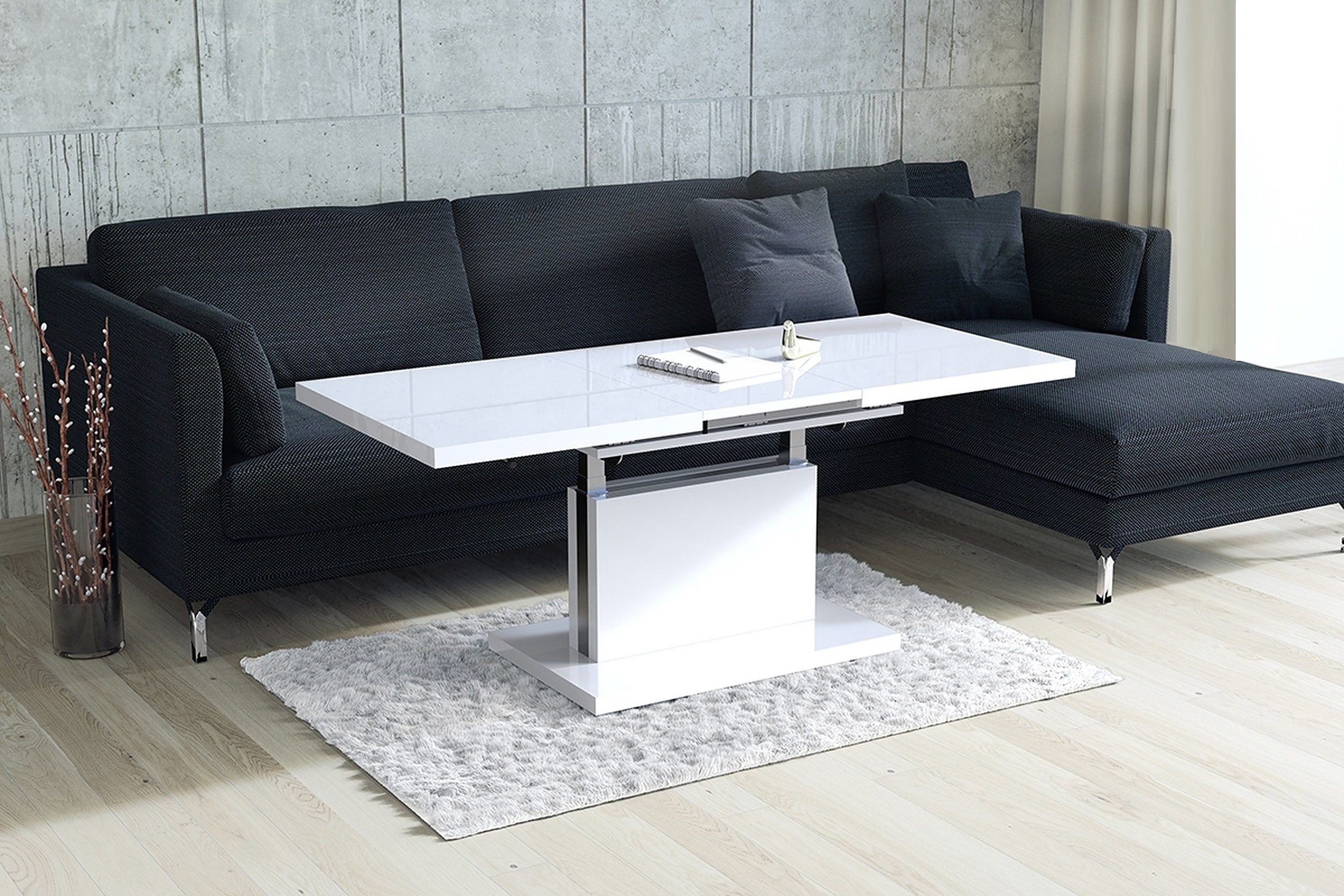 Mazzoni Couchtisch Aston Weiß Hochglanz stufenlos günstig online kaufen